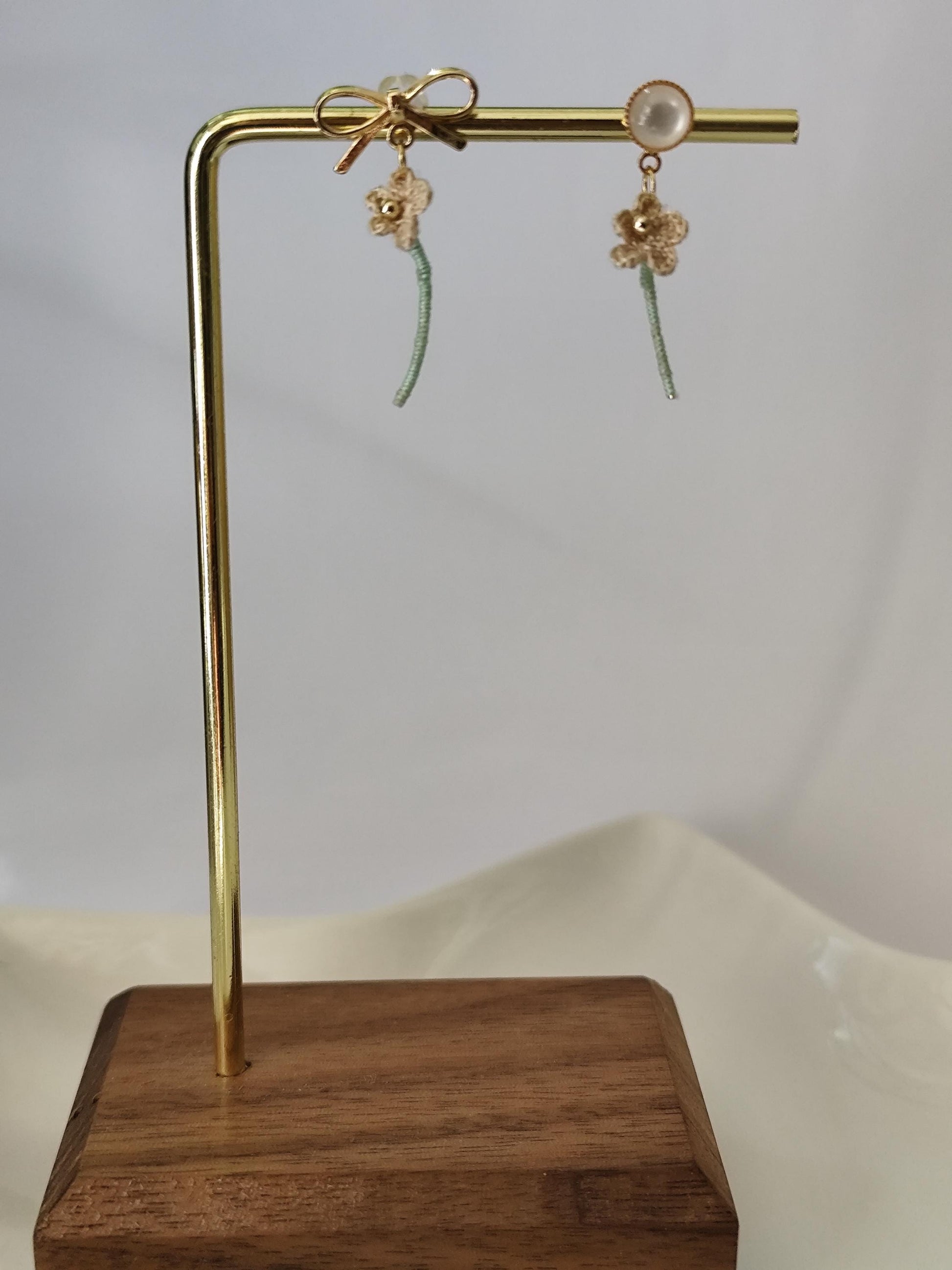 tiny micro crochet flower with stem earrings | bridal dainty boho earrings