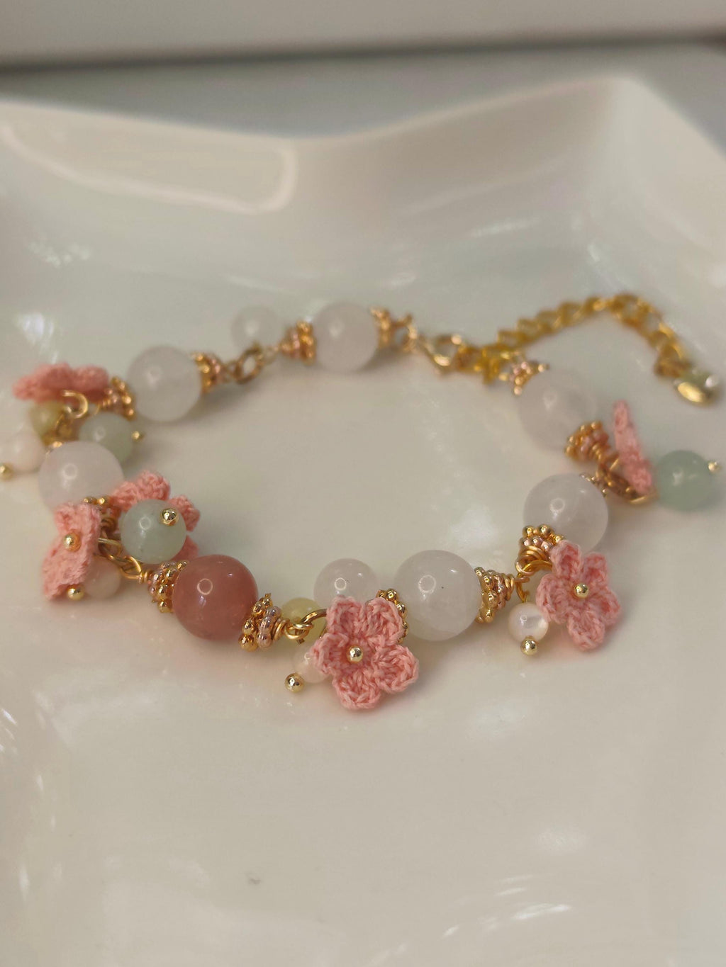 Elaria | Handmade gemstone flower bracelets | Delicate crochet flower jewelry | Elegant gift for her | Romantic boho accessories