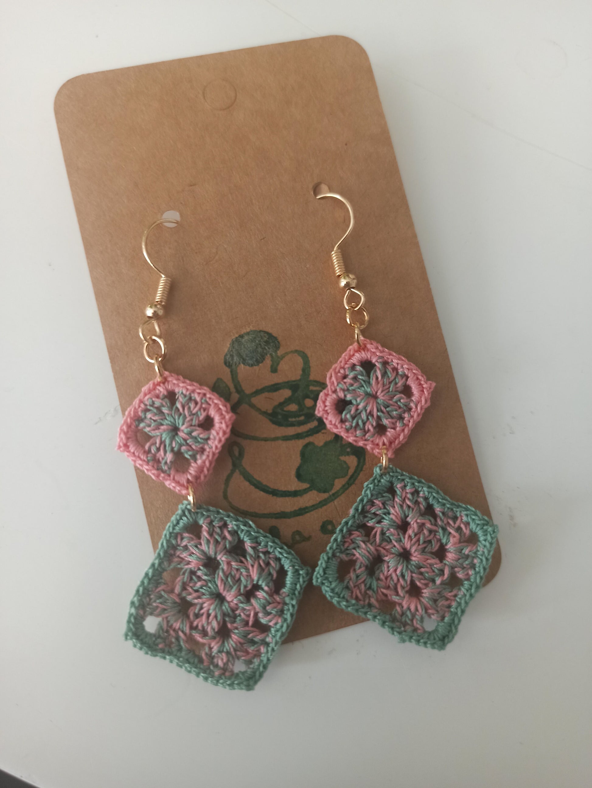 Handmade Mix Colors Granny Squares Earrings | Mix colors granny squares earrings
