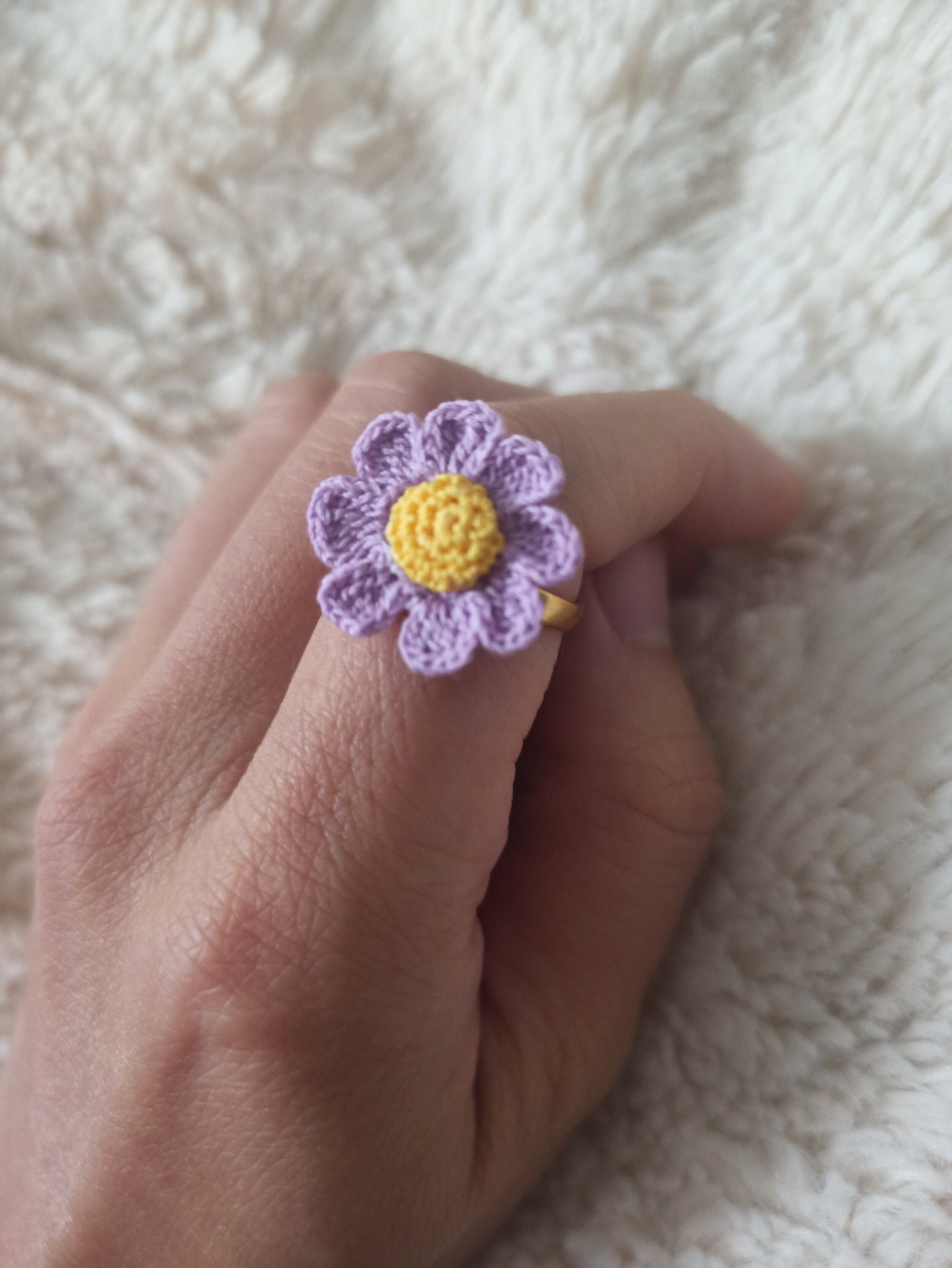 Daisy Crochet Ring | Micro Crochet Flower Ring | Adjustable Handmade Floral Jewelry | Boho Gift for Her | Spring Ring