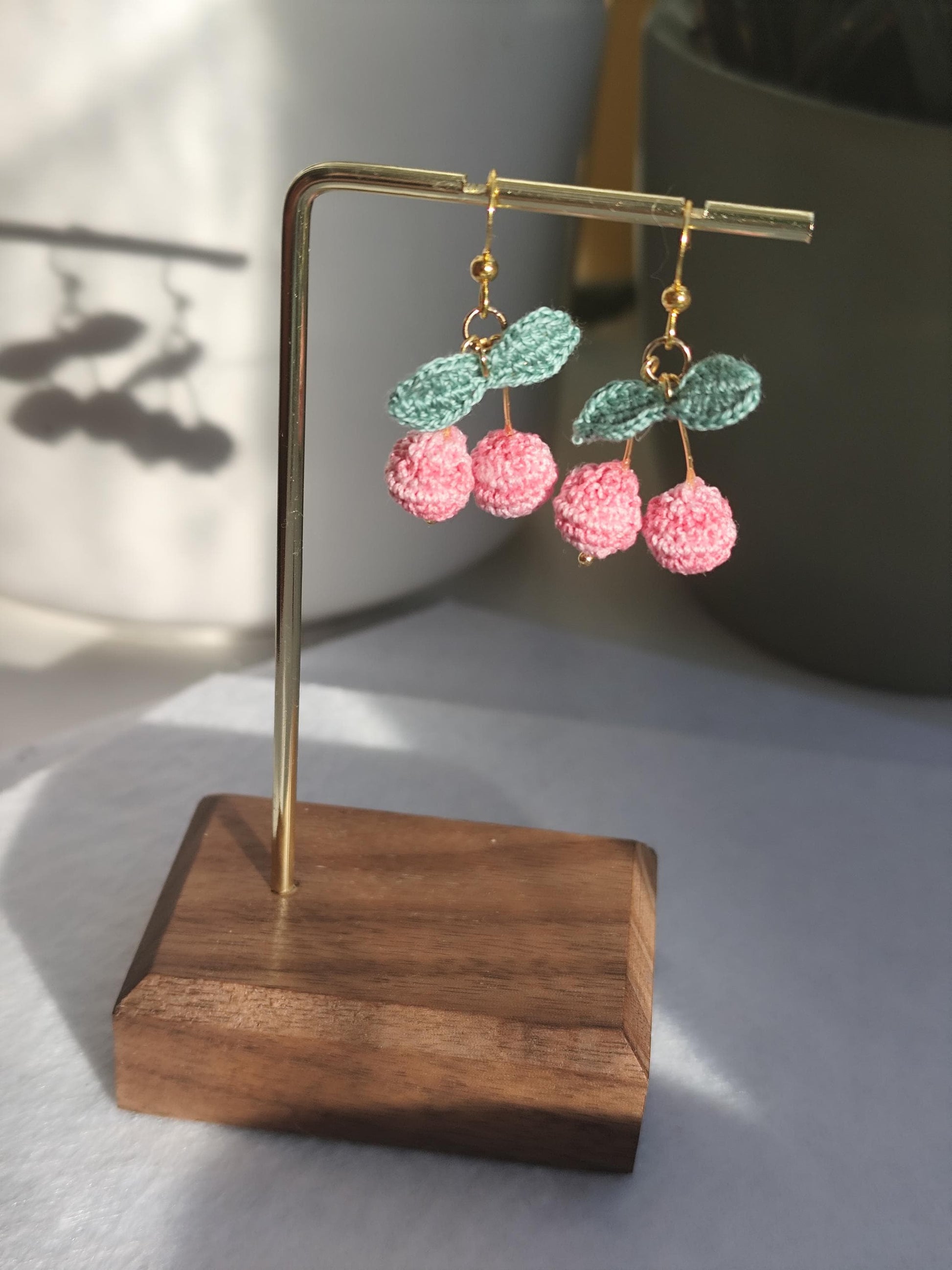 Micro Crocheted Cherry Earrings & Necklace Set | Handmade Fruit Jewelry | Dainty Boho Gift for Her | Red Cherry Crochet Accessories