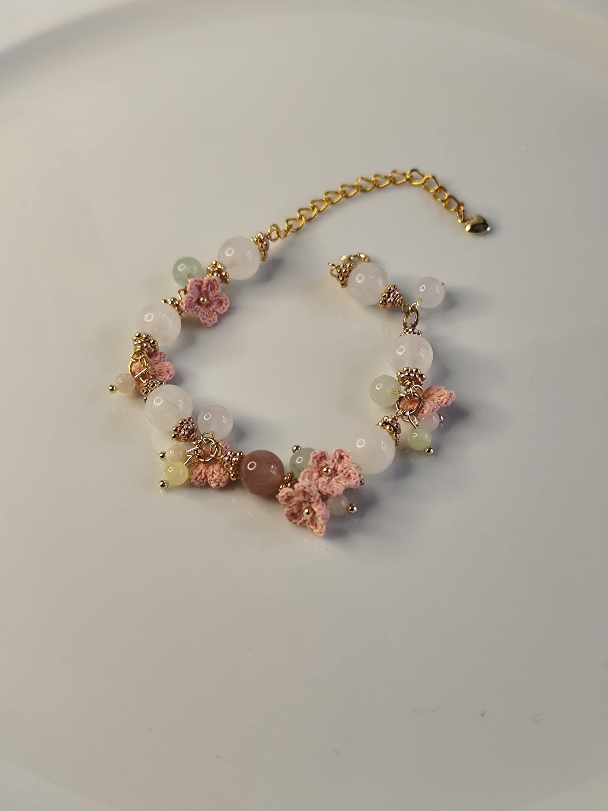 Elaria | Handmade gemstone flower bracelets | Delicate crochet flower jewelry | Elegant gift for her | Romantic boho accessories