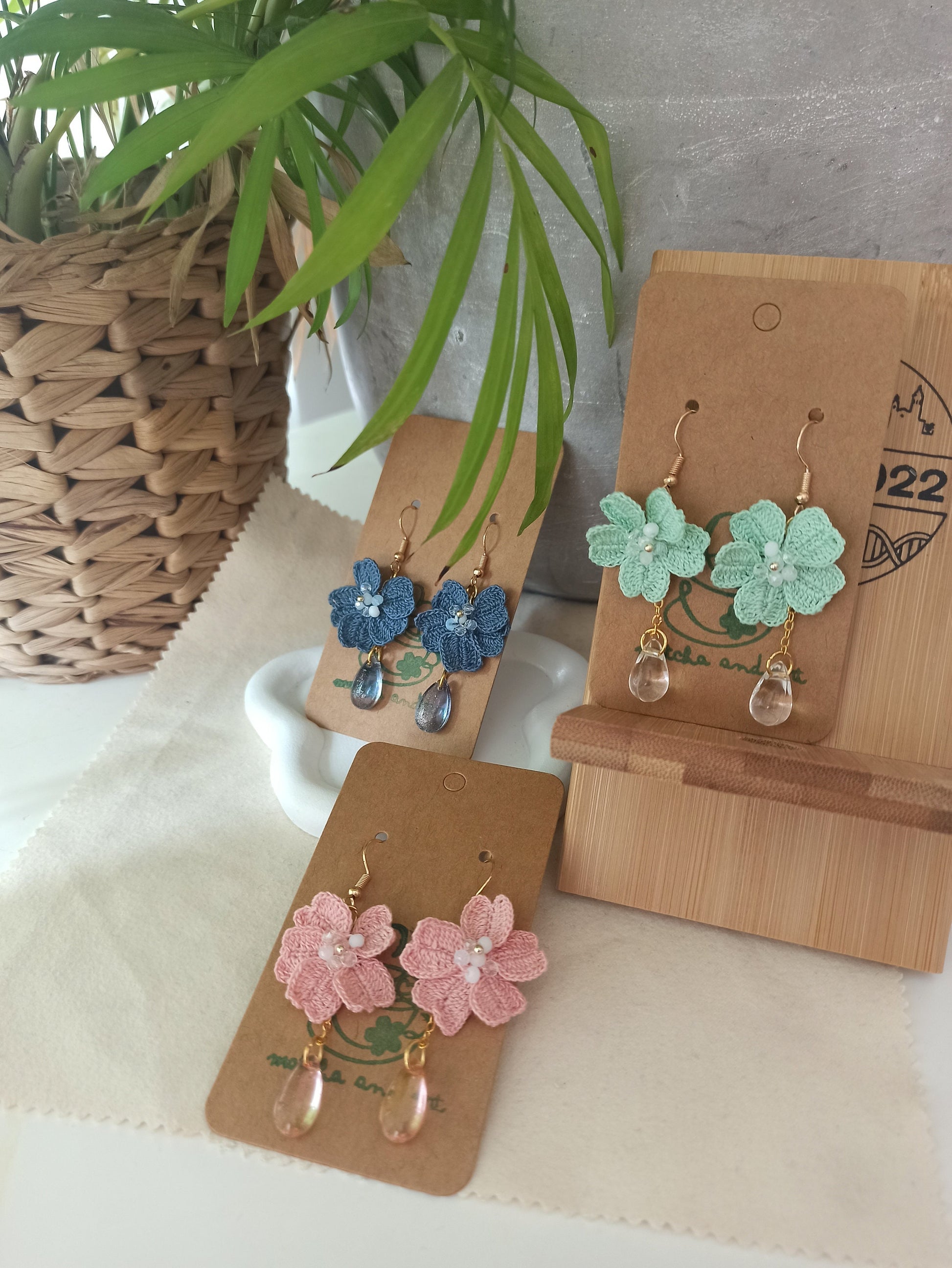 Micro Crochet Cherry Blossom Sakura Earrings | Handmade Floral Boho Jewelry | Dainty Spring Accessory | Gift for Her
