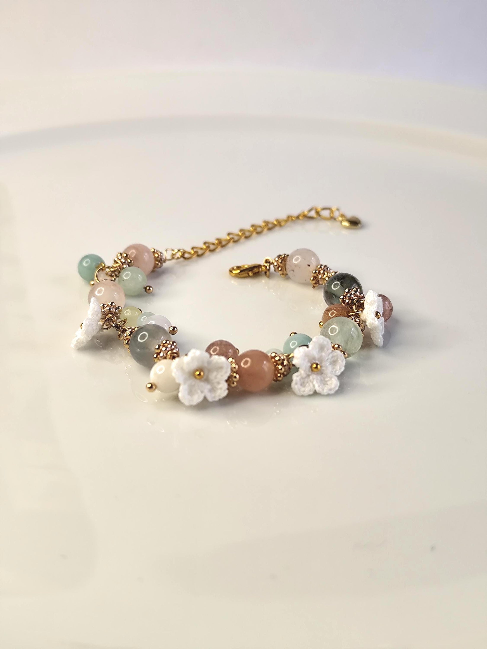 Aurelia | Handmade micro crochet flower gemstone bracelet