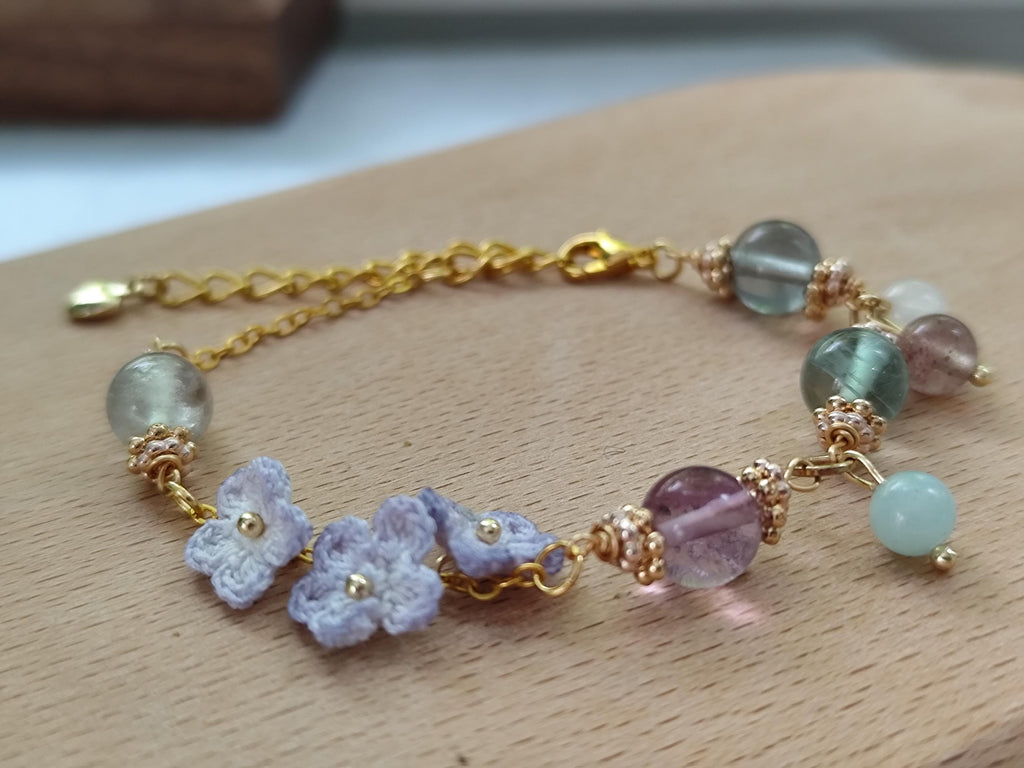 Lyriana | Handmade gemstone crochet flower bracelets