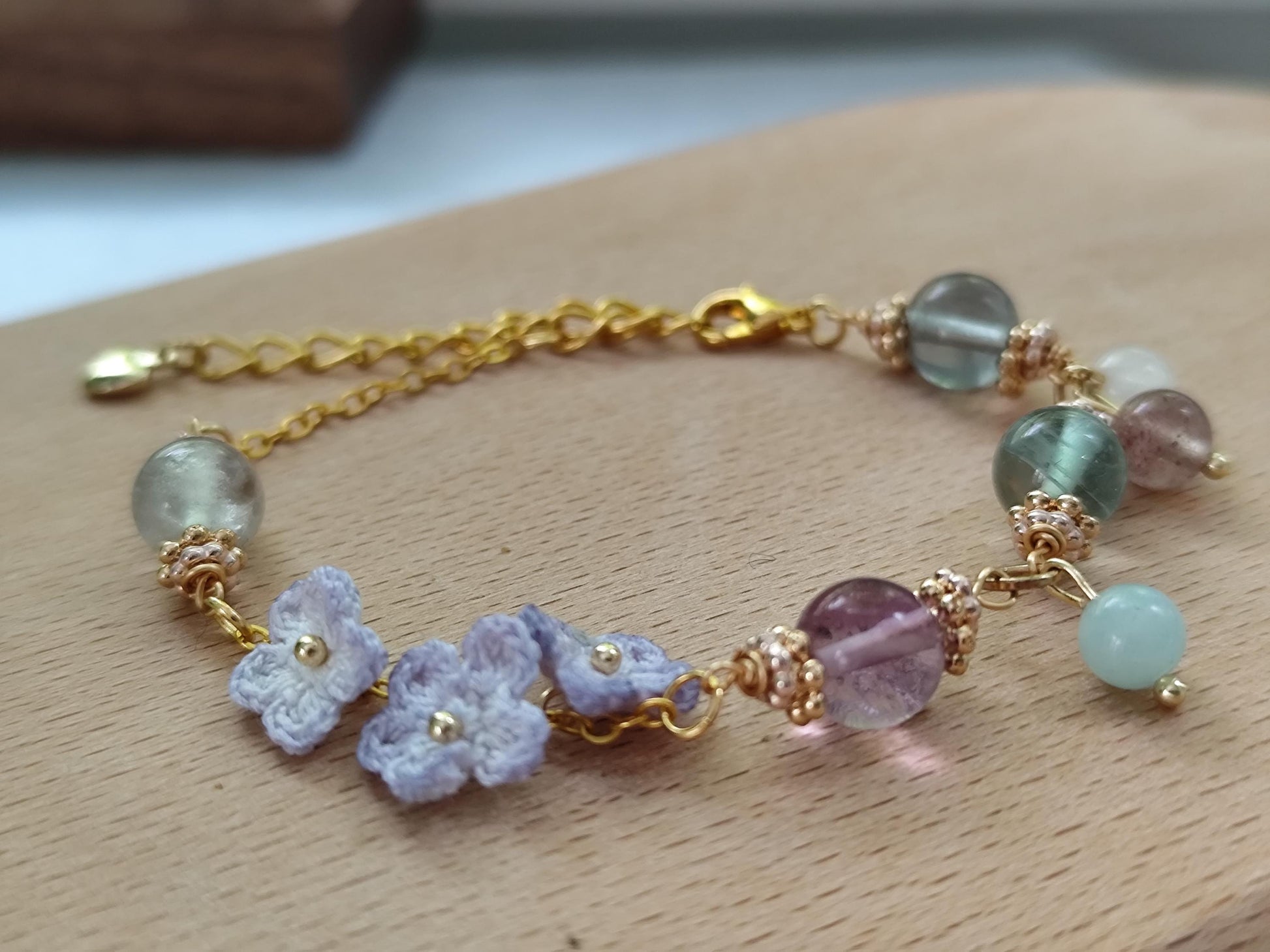 Lyriana | Handmade gemstone crochet flower bracelets