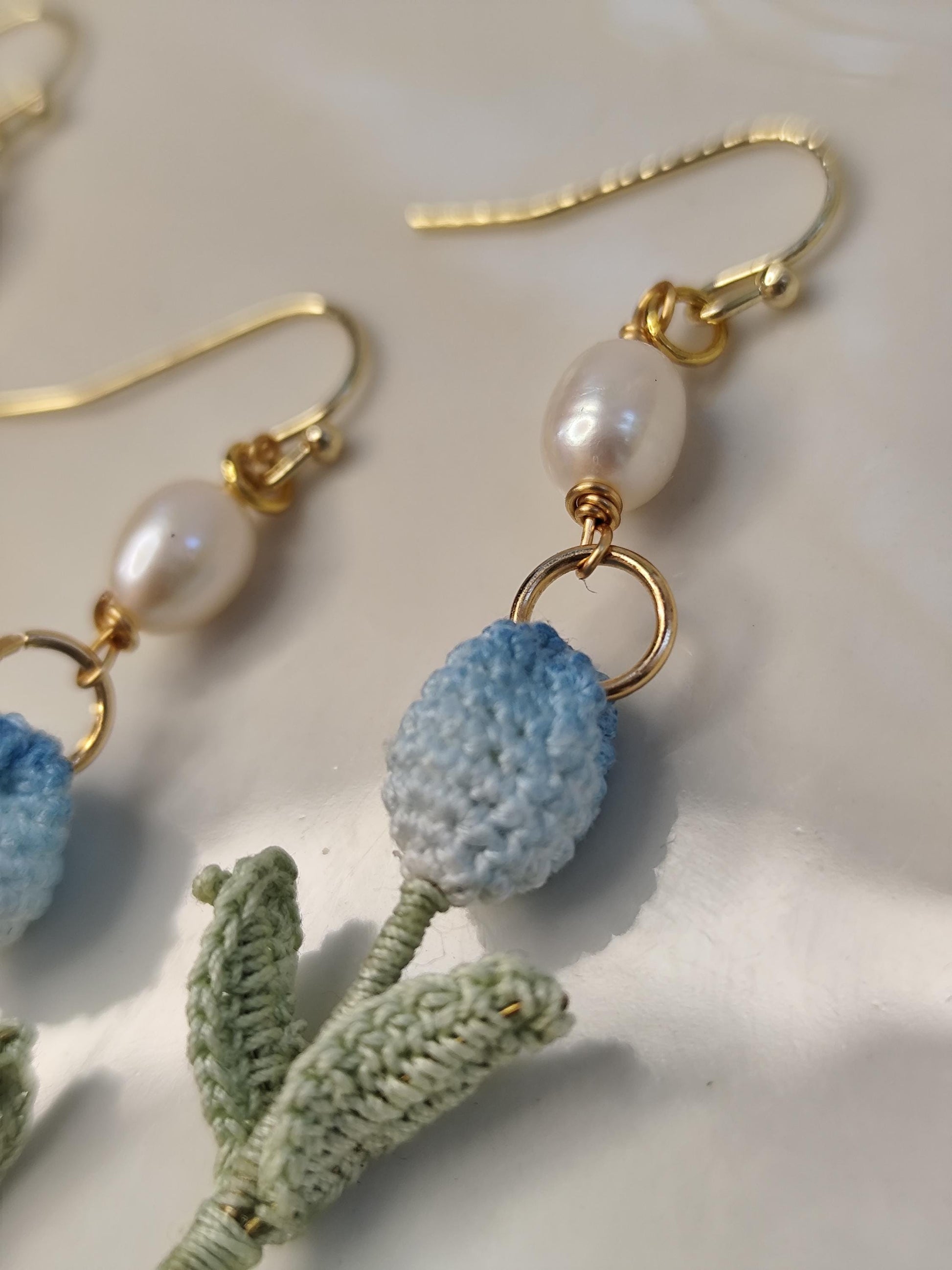 Handmade micro crochet tulip earrings with freshwater pearl | elegant jewelry | summer flower earrings |