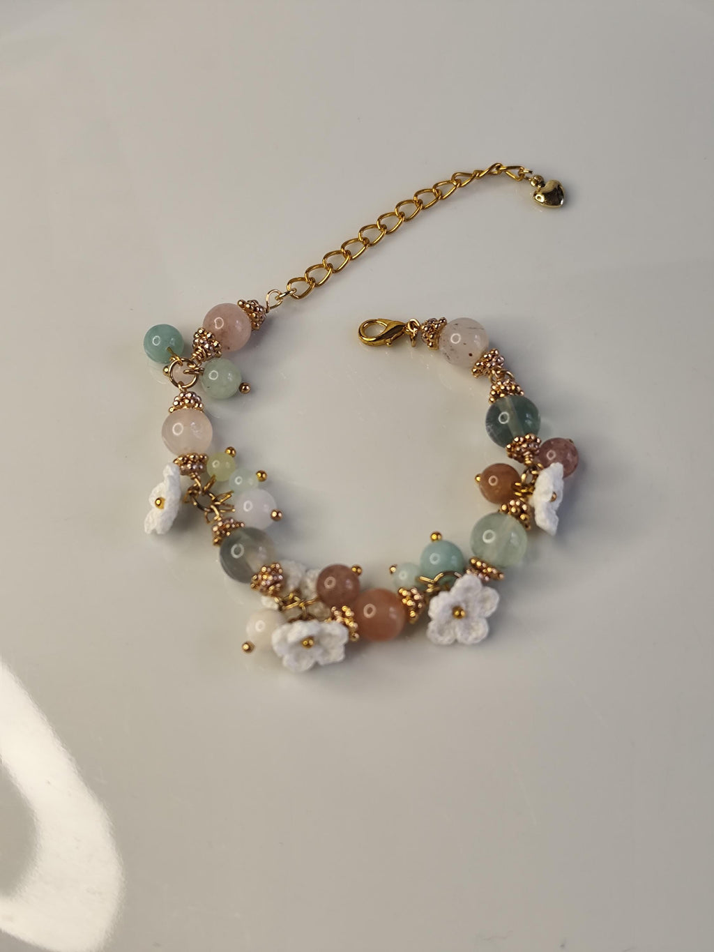 Aurelia | Handmade micro crochet flower gemstone bracelet