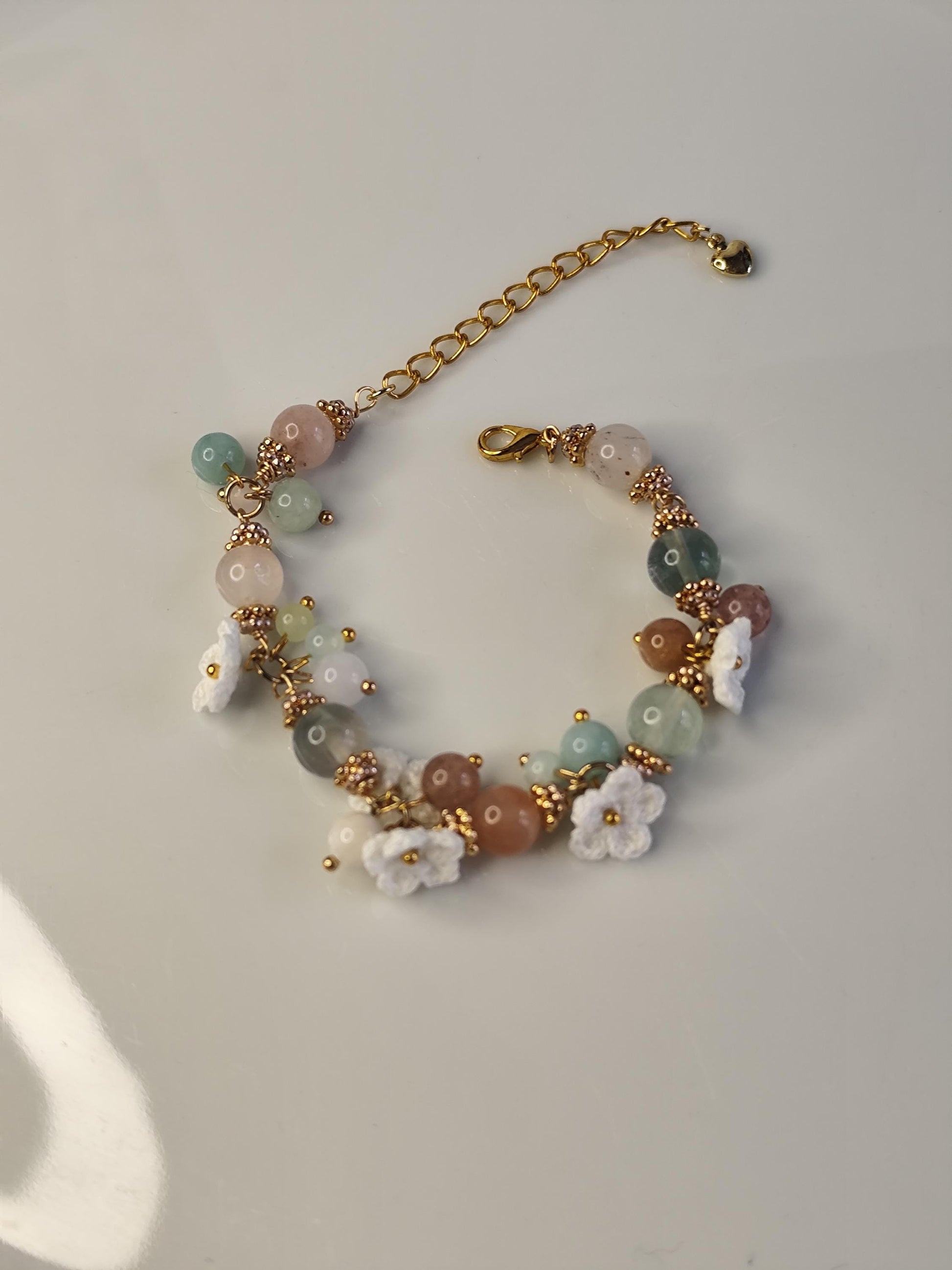 Aurelia | Handmade micro crochet flower gemstone bracelet