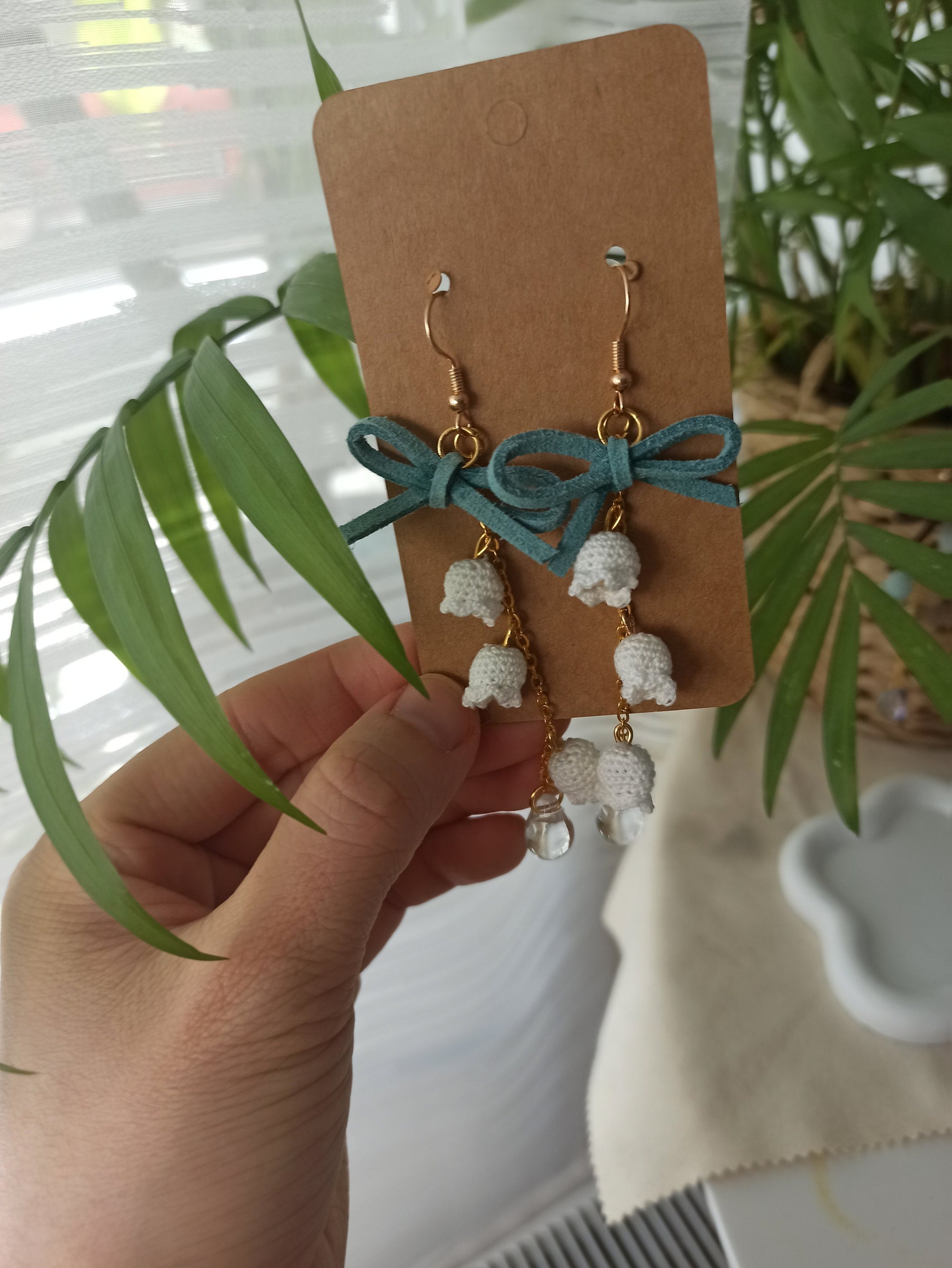 Lily of the Valley Earrings | Micro Crochet Flower Jewelry