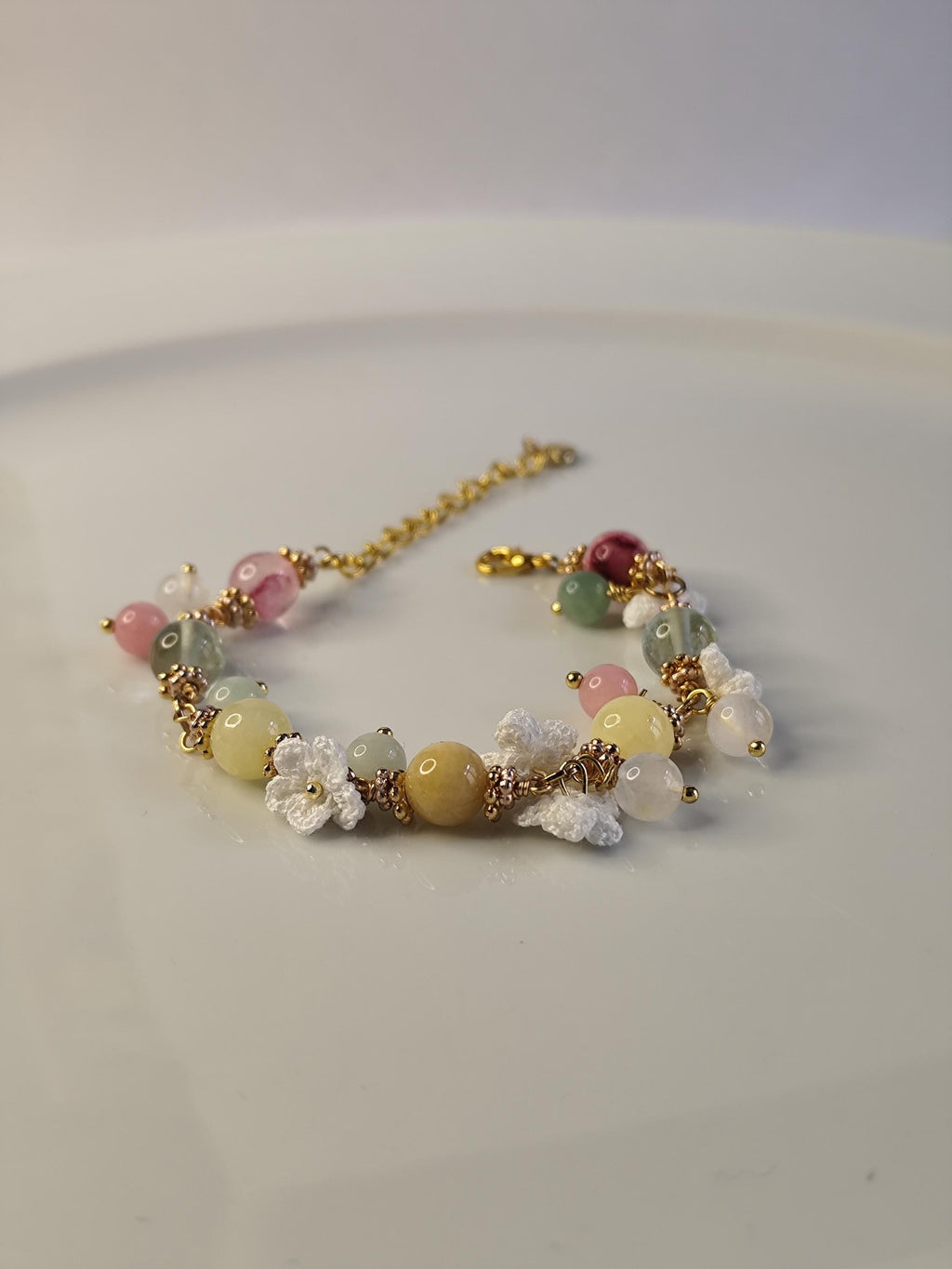 Melina | Handmade gemstone flower bracelets | Delicate crochet flower jewelry | Elegant gift for her | Romantic boho accessories