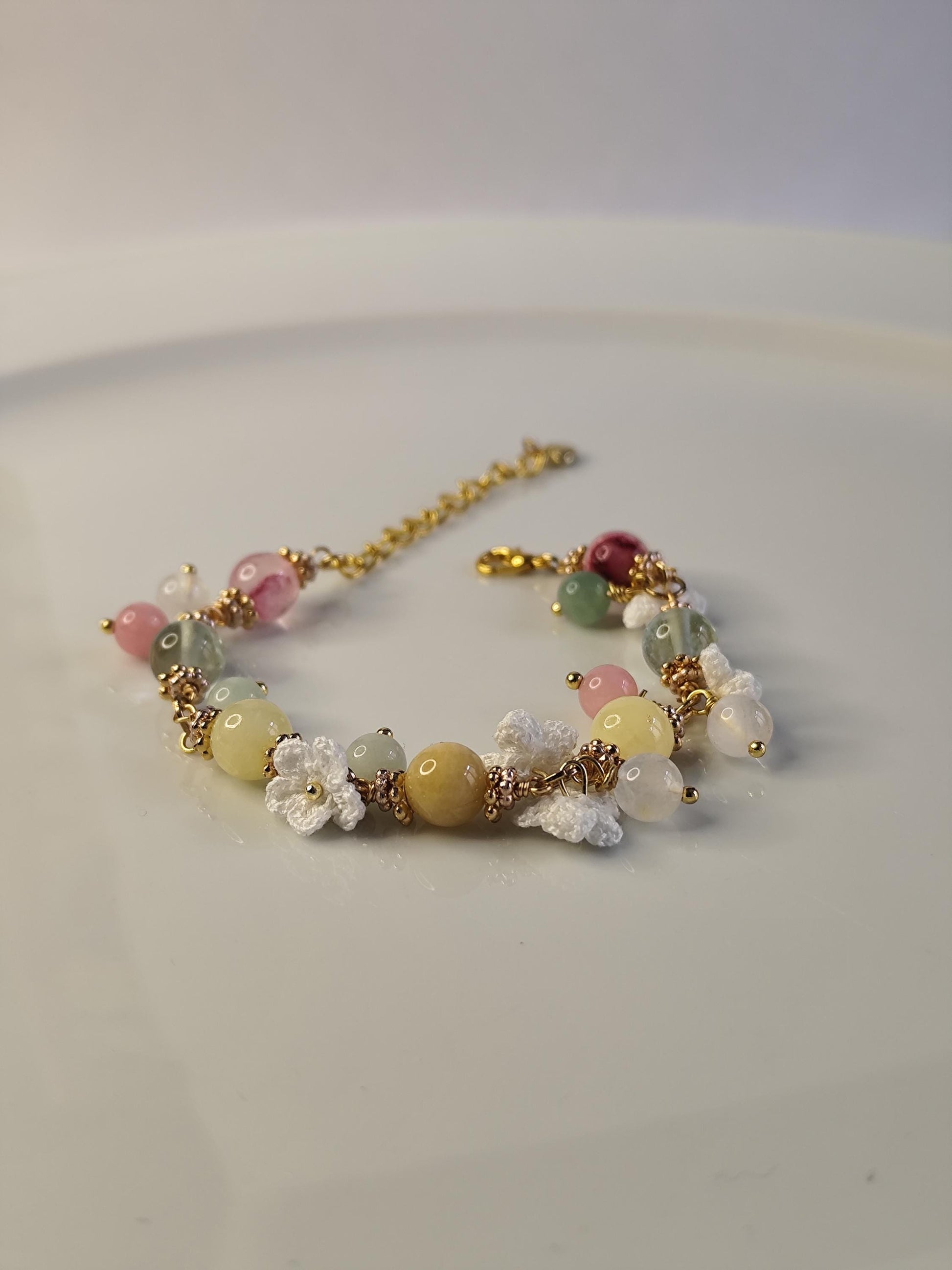 Melina | Handmade gemstone flower bracelets | Delicate crochet flower jewelry | Elegant gift for her | Romantic boho accessories