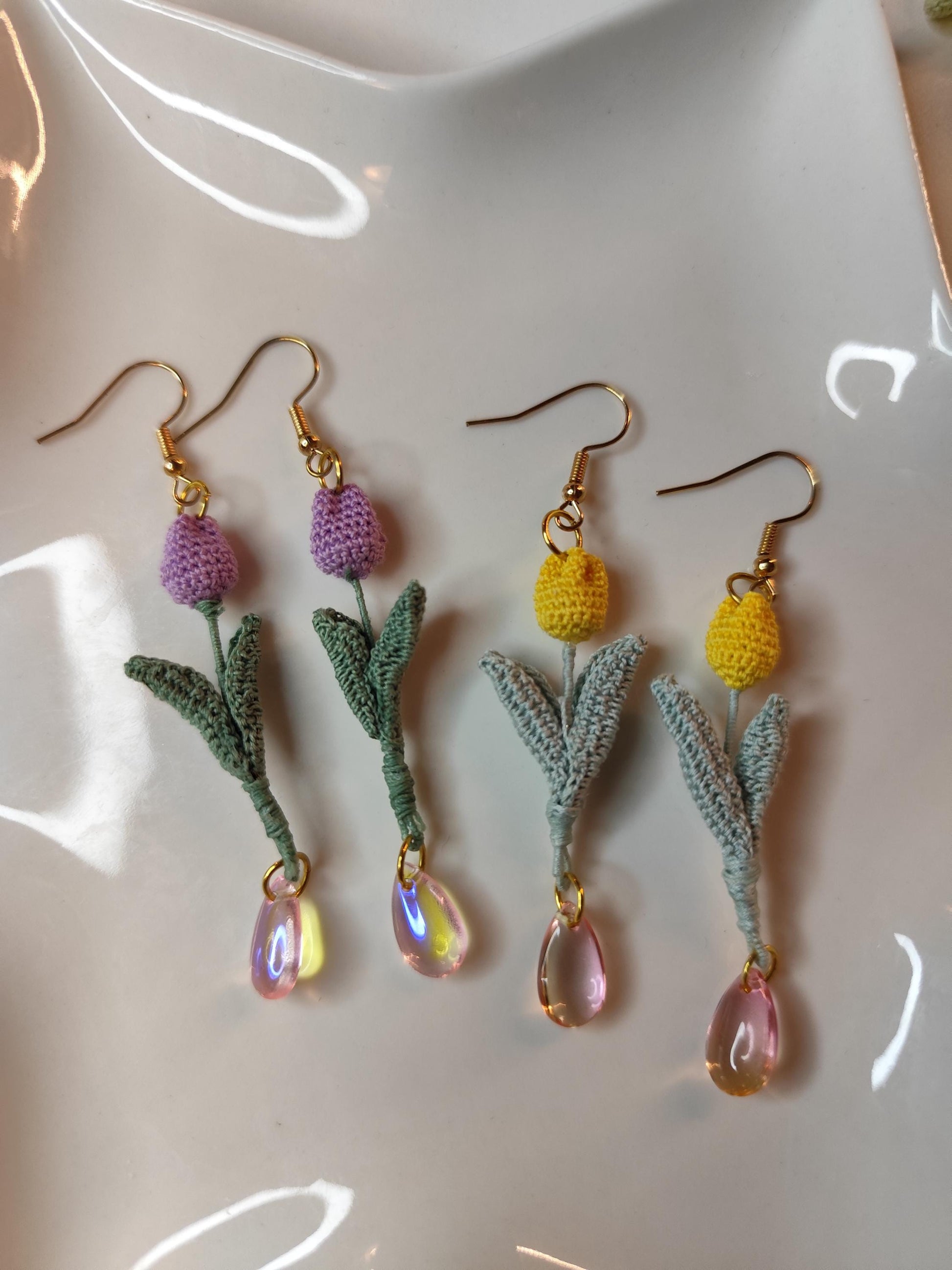 Tulip Drop Earrings | Handmade Crochet Flower Earrings | Spring Jewelry Gift for Her | Dainty Floral Earrings Boho Style