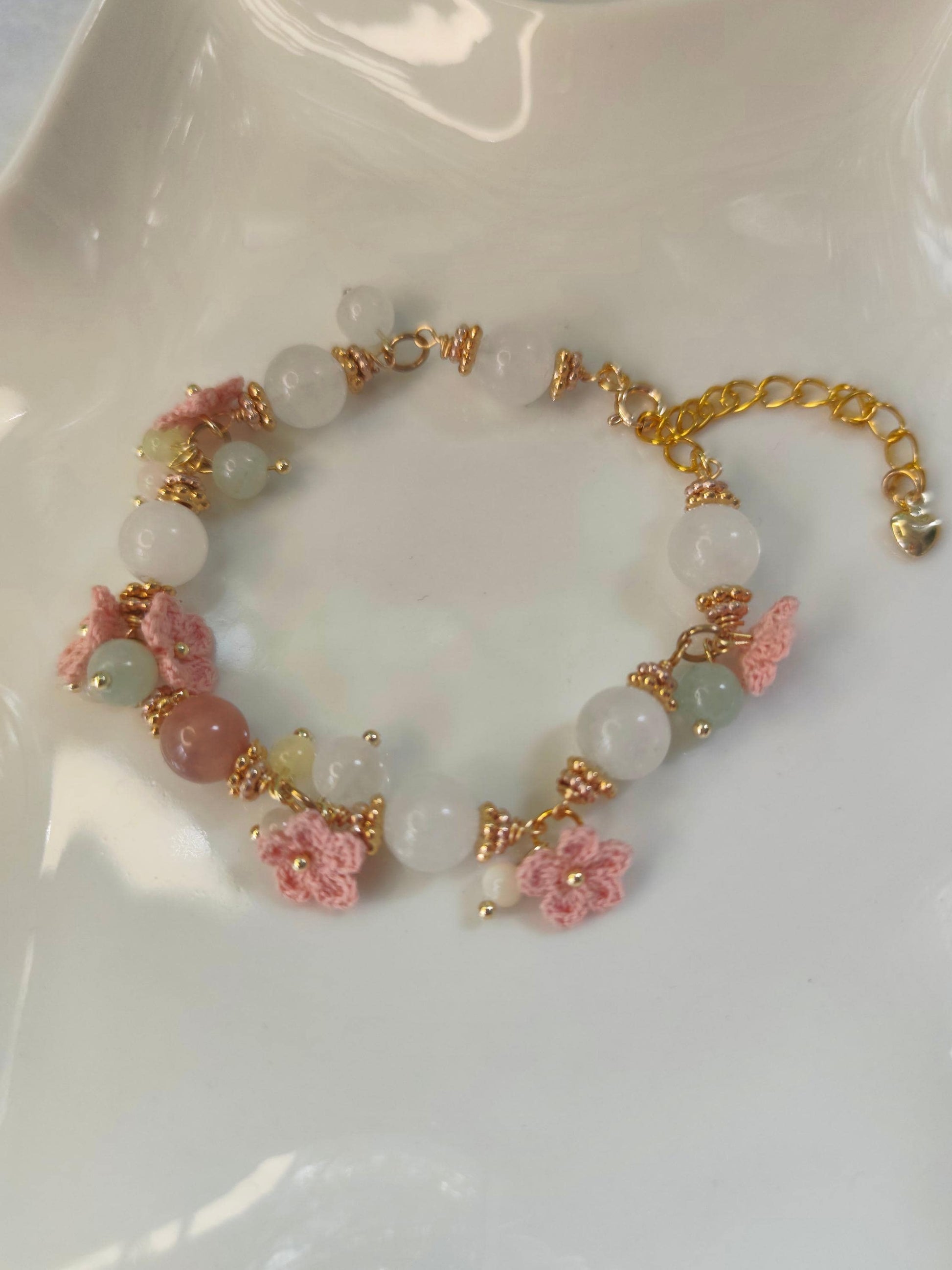 Elaria | Handmade gemstone flower bracelets | Delicate crochet flower jewelry | Elegant gift for her | Romantic boho accessories