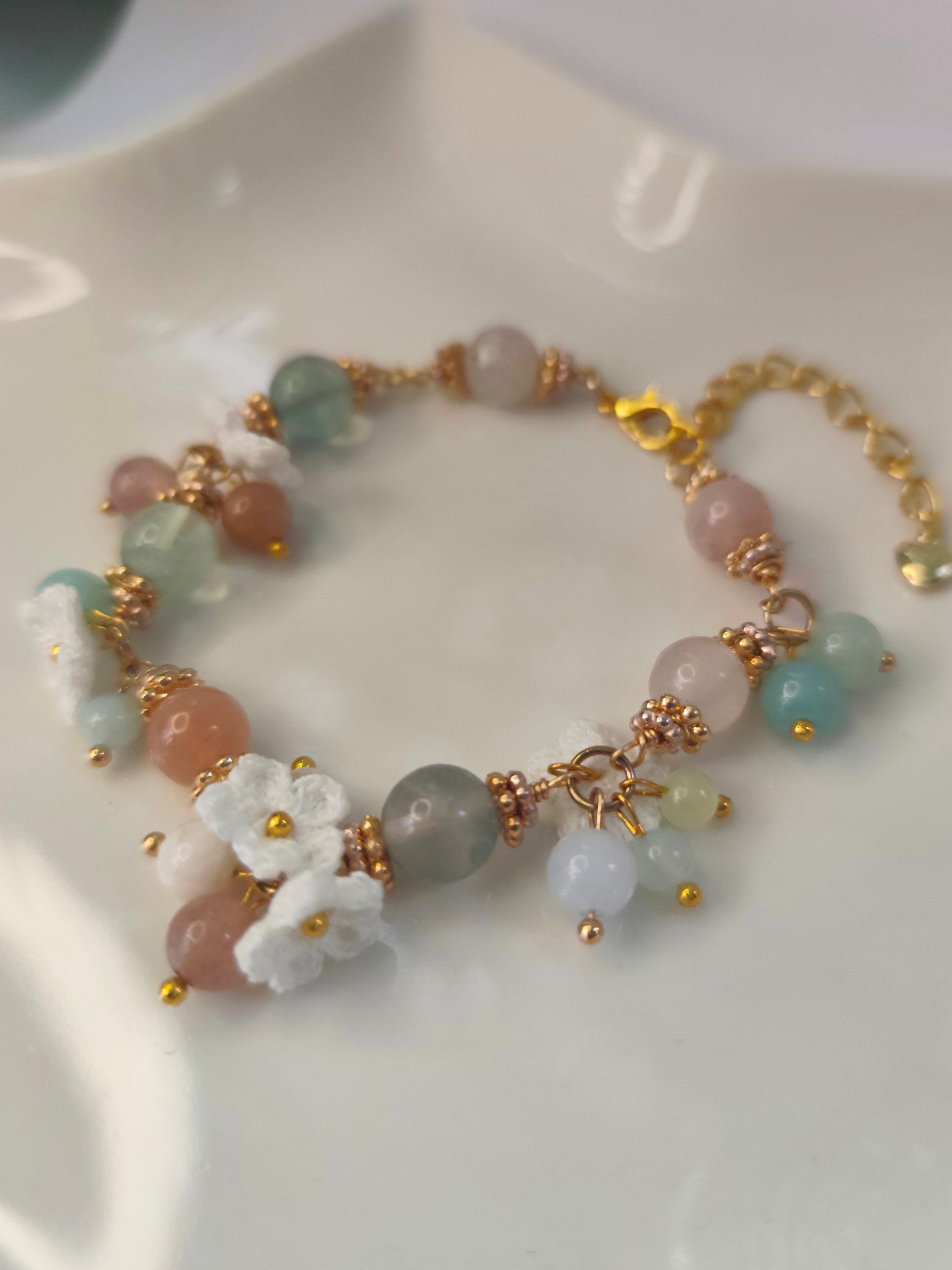 Aurelia | Handmade micro crochet flower gemstone bracelet