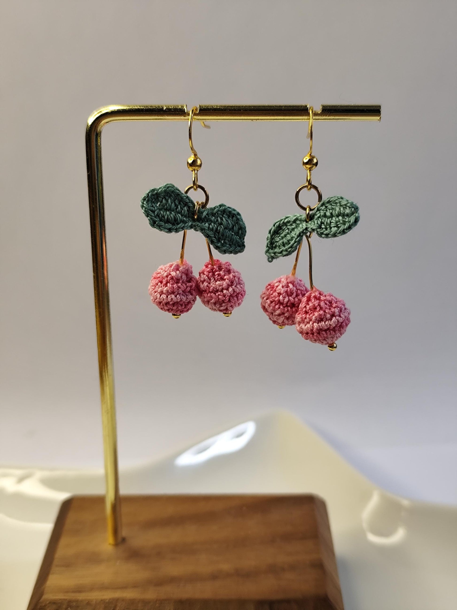 Micro Crocheted Cherry Earrings & Necklace Set | Handmade Fruit Jewelry | Dainty Boho Gift for Her | Red Cherry Crochet Accessories