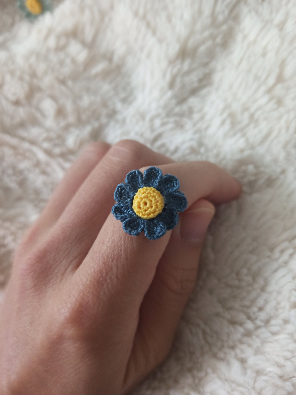 Daisy Crochet Ring | Micro Crochet Flower Ring | Adjustable Handmade Floral Jewelry | Boho Gift for Her | Spring Ring