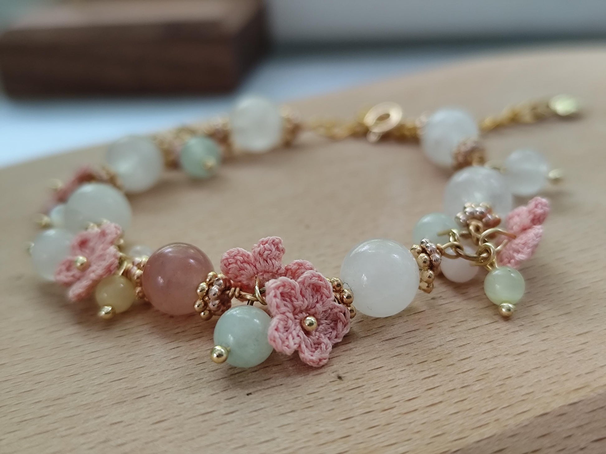 Elaria | Handmade gemstone flower bracelets | Delicate crochet flower jewelry | Elegant gift for her | Romantic boho accessories