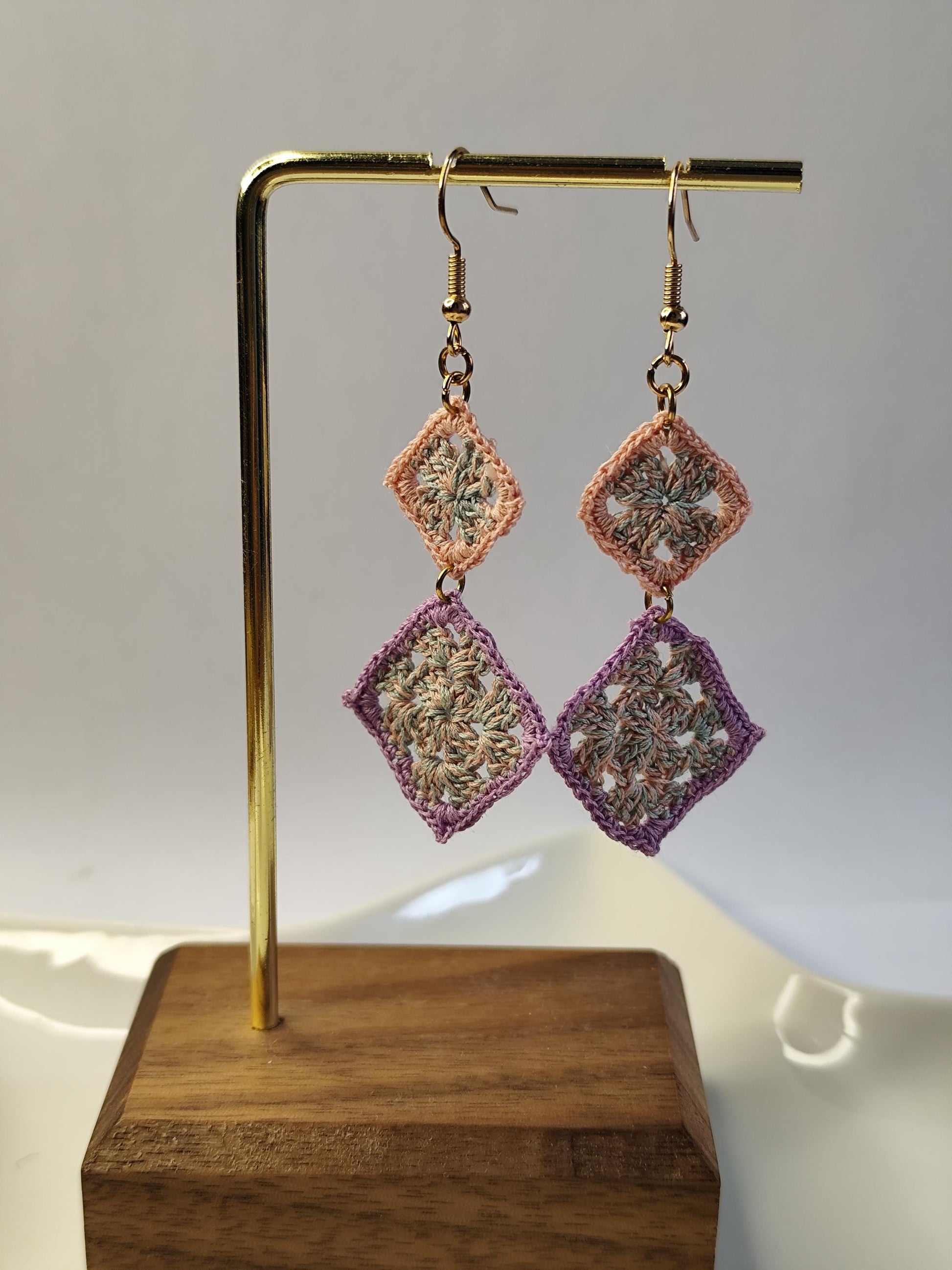 Handmade Mix Colors Granny Squares Earrings | Mix colors granny squares earrings