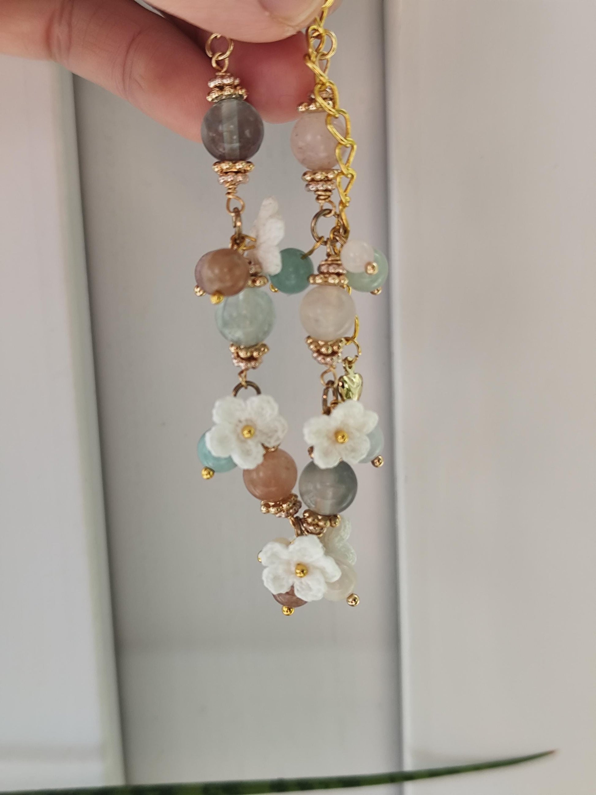 Aurelia | Handmade micro crochet flower gemstone bracelet