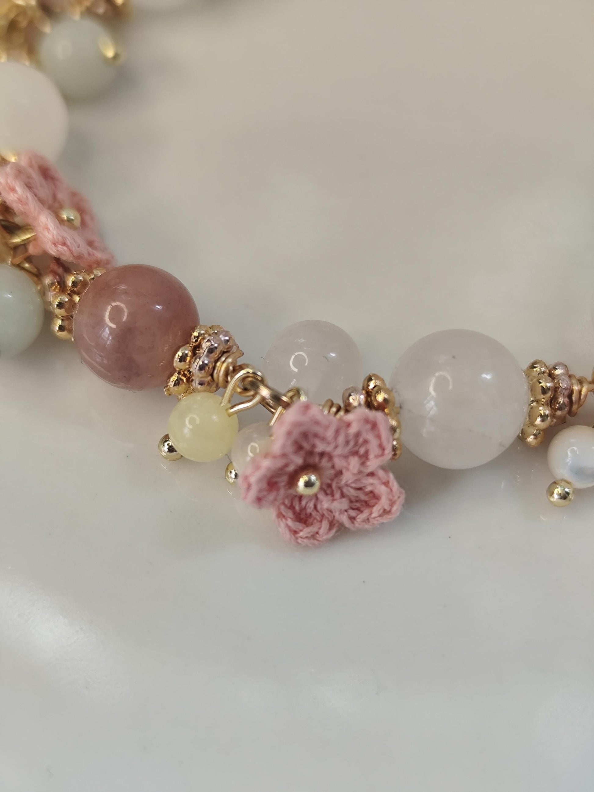 Elaria | Handmade gemstone flower bracelets | Delicate crochet flower jewelry | Elegant gift for her | Romantic boho accessories