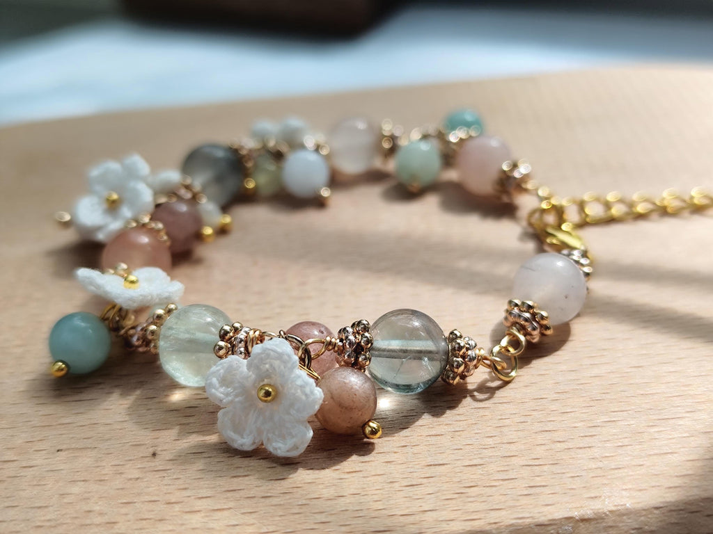 Aurelia | Handmade micro crochet flower gemstone bracelet