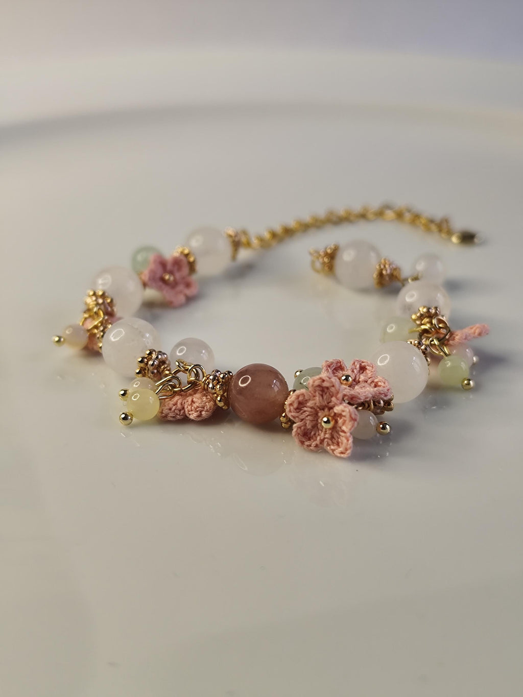 Elaria | Handmade gemstone flower bracelets | Delicate crochet flower jewelry | Elegant gift for her | Romantic boho accessories