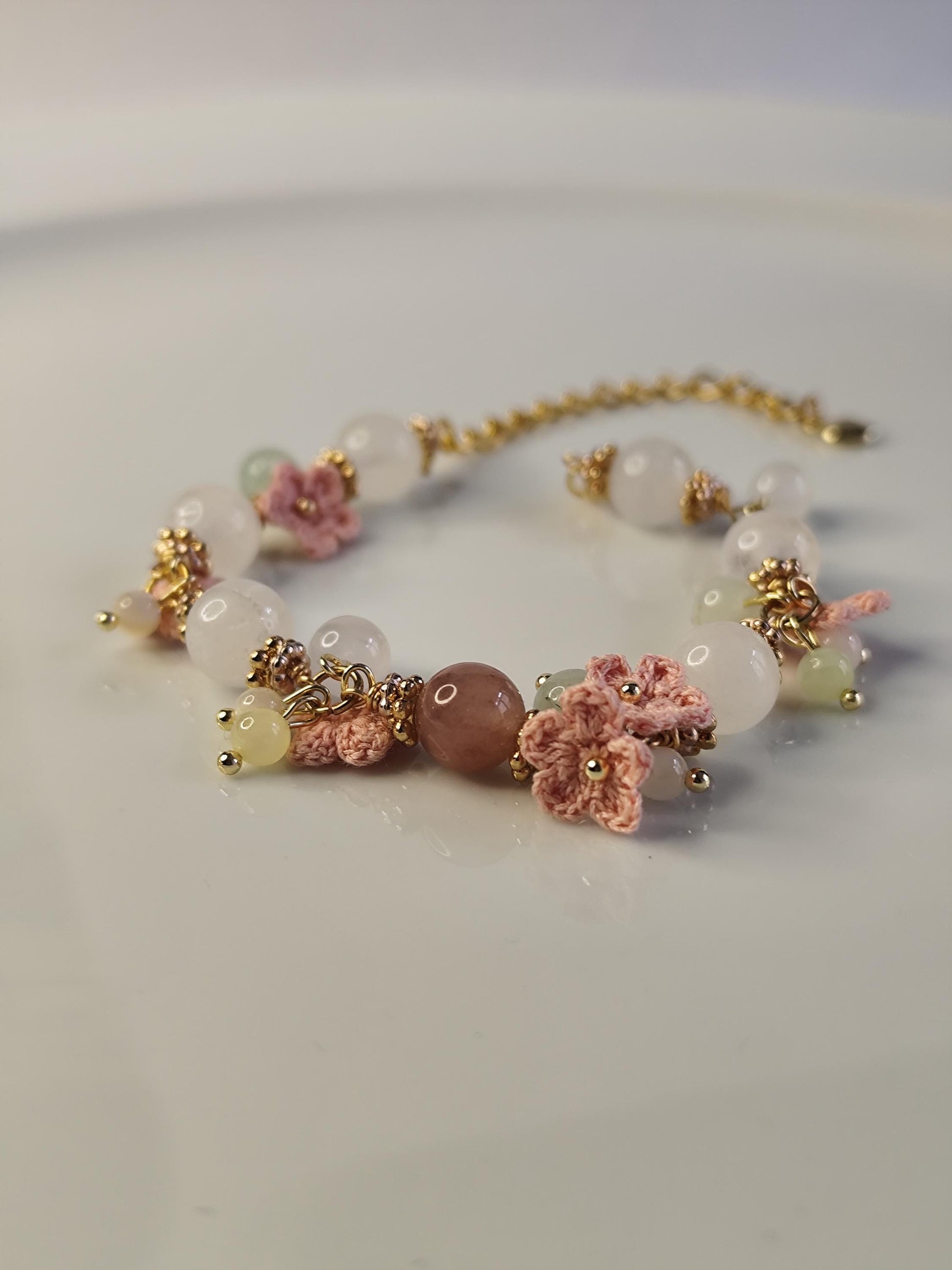 Elaria | Handmade gemstone flower bracelets | Delicate crochet flower jewelry | Elegant gift for her | Romantic boho accessories
