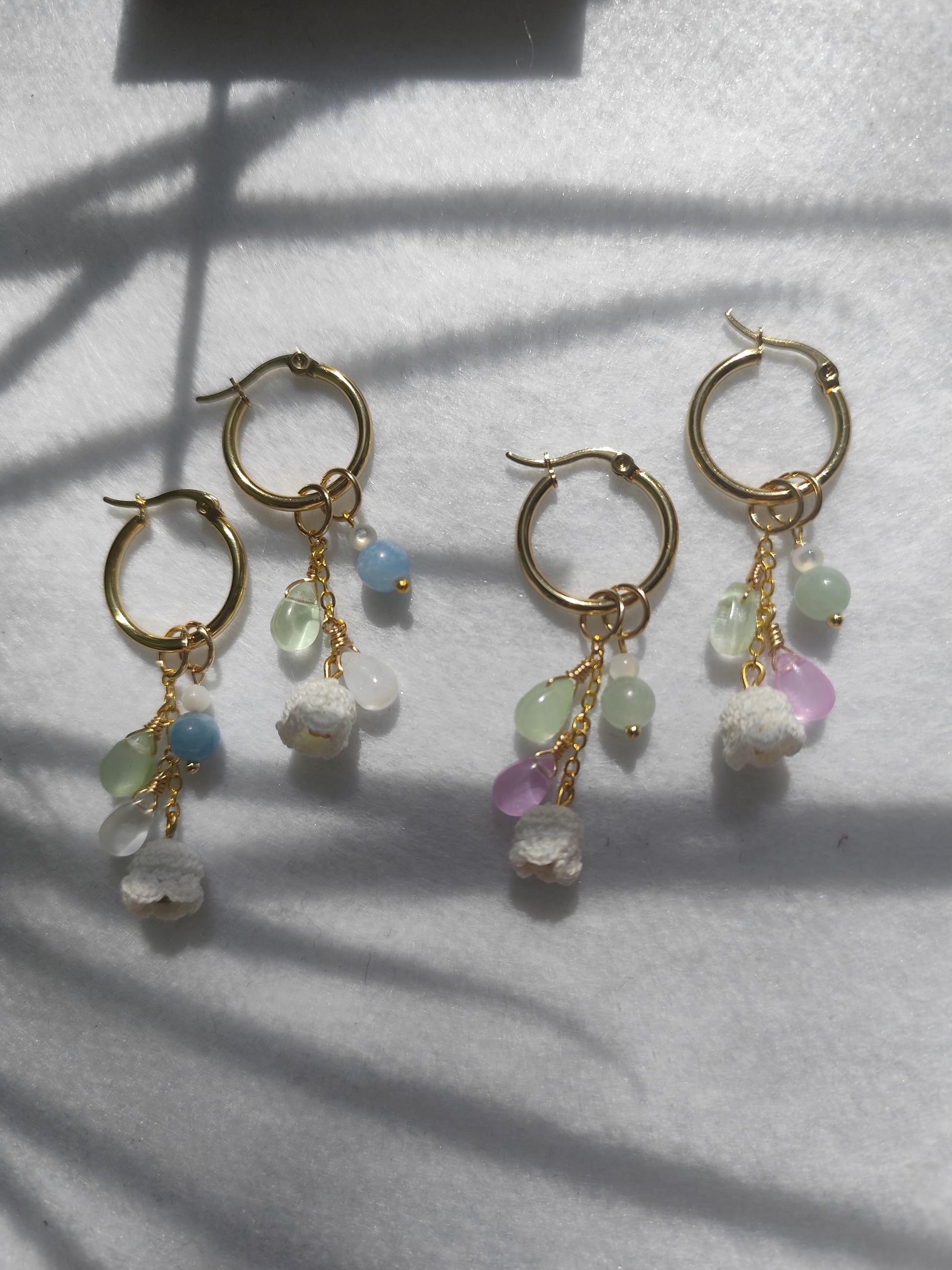 Handmade lily of the valley earrings made from micro crochet and natural stone | delicate | wear every day