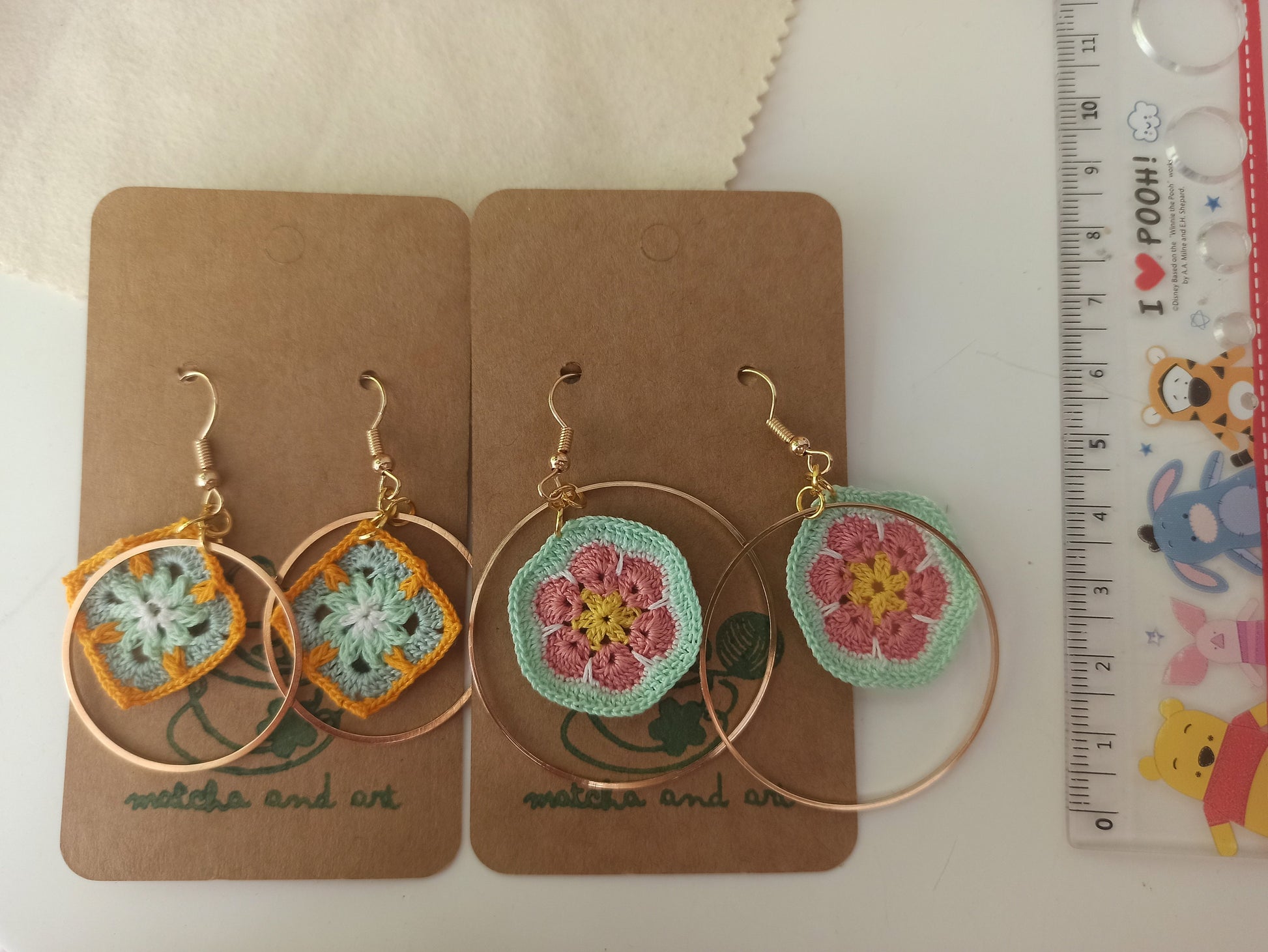 Micro Crochet Flower Pattern Granny Squares Motif Earrings | Micro crochet flower pattern granny squares motif earrings