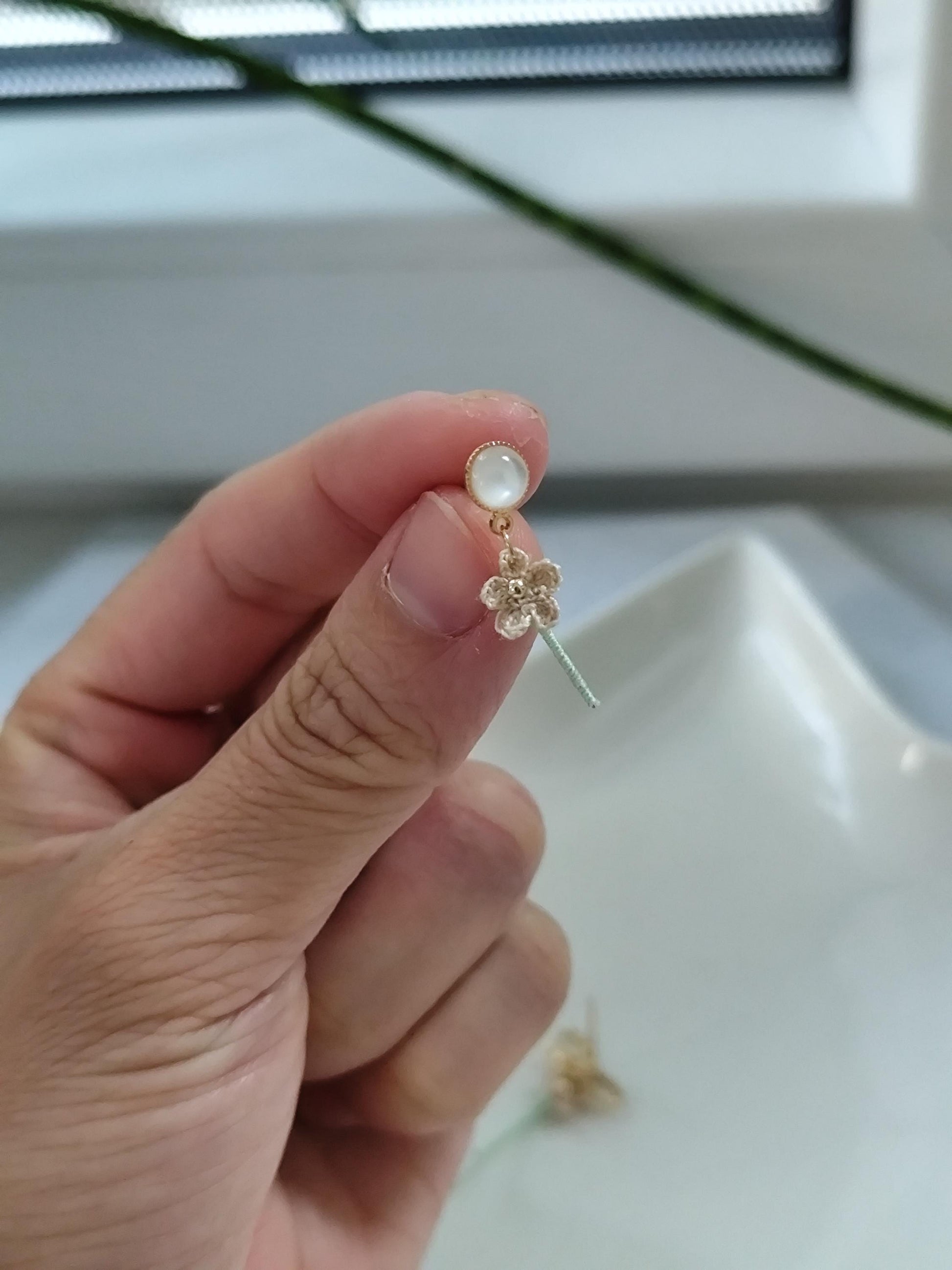tiny micro crochet flower with stem earrings | bridal dainty boho earrings