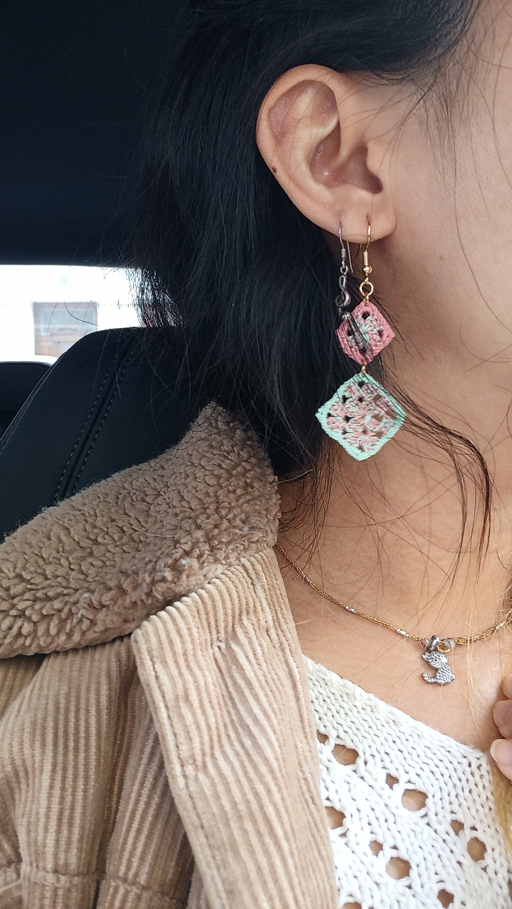 Handmade Mix Colors Granny Squares Earrings | Mix colors granny squares earrings