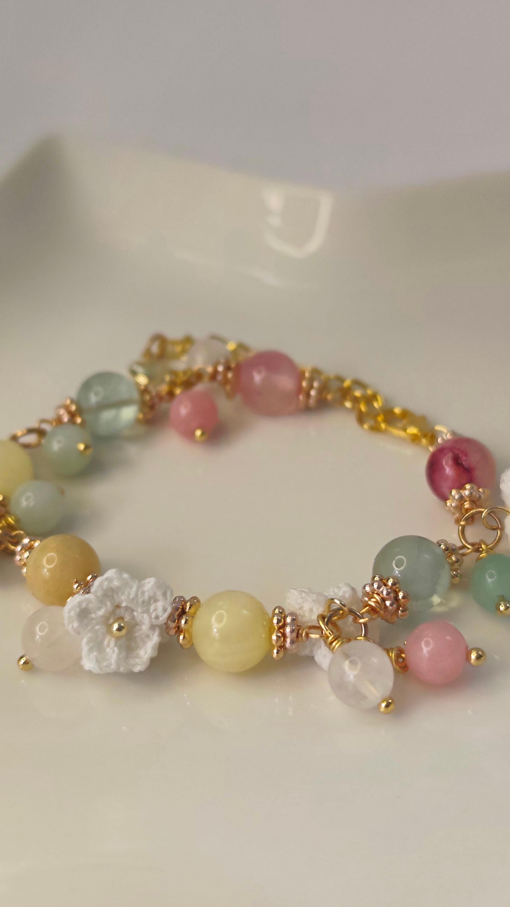 Melina | Handmade gemstone flower bracelets | Delicate crochet flower jewelry | Elegant gift for her | Romantic boho accessories