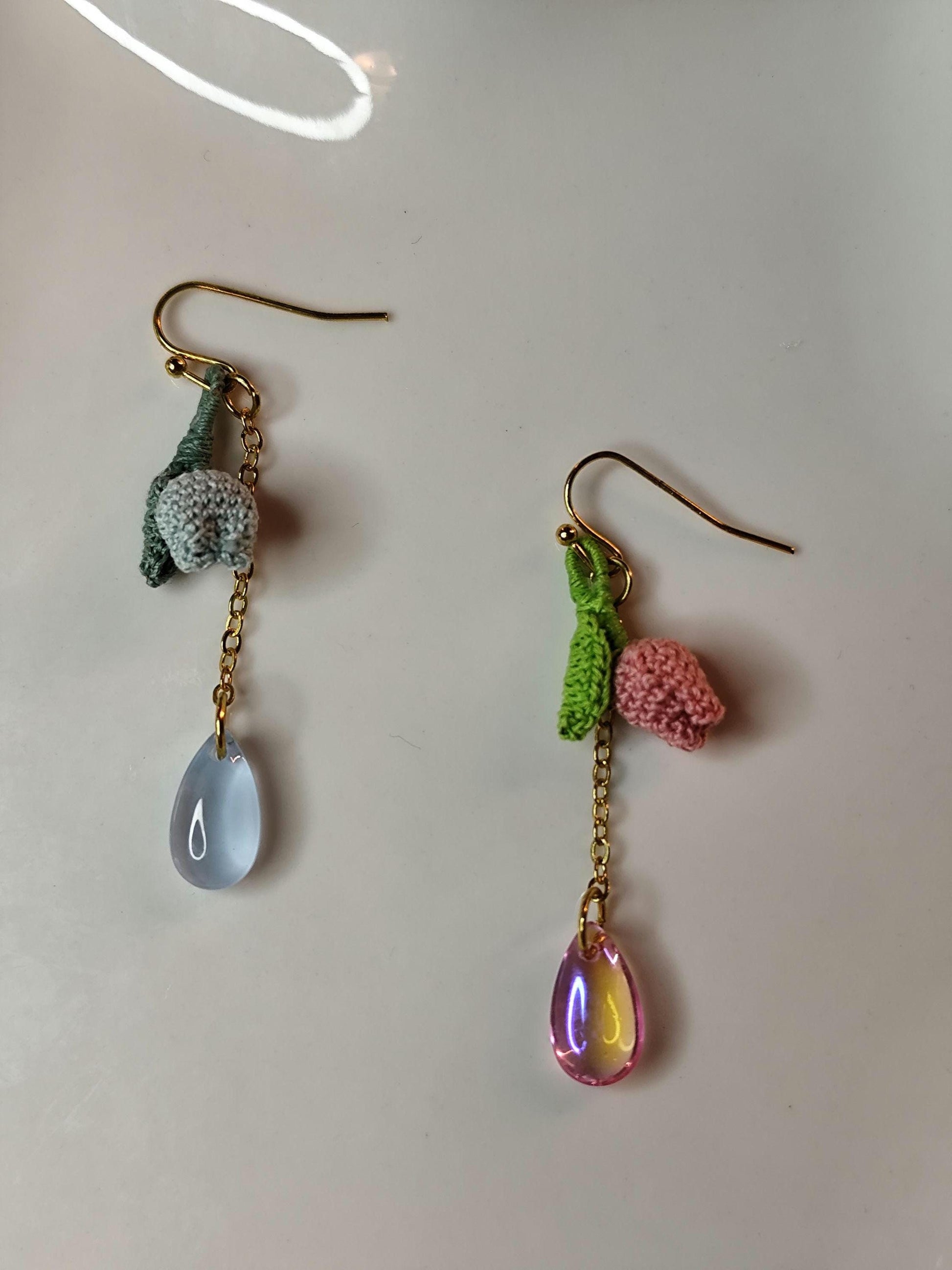 Mini handmade tulip crochet earrings