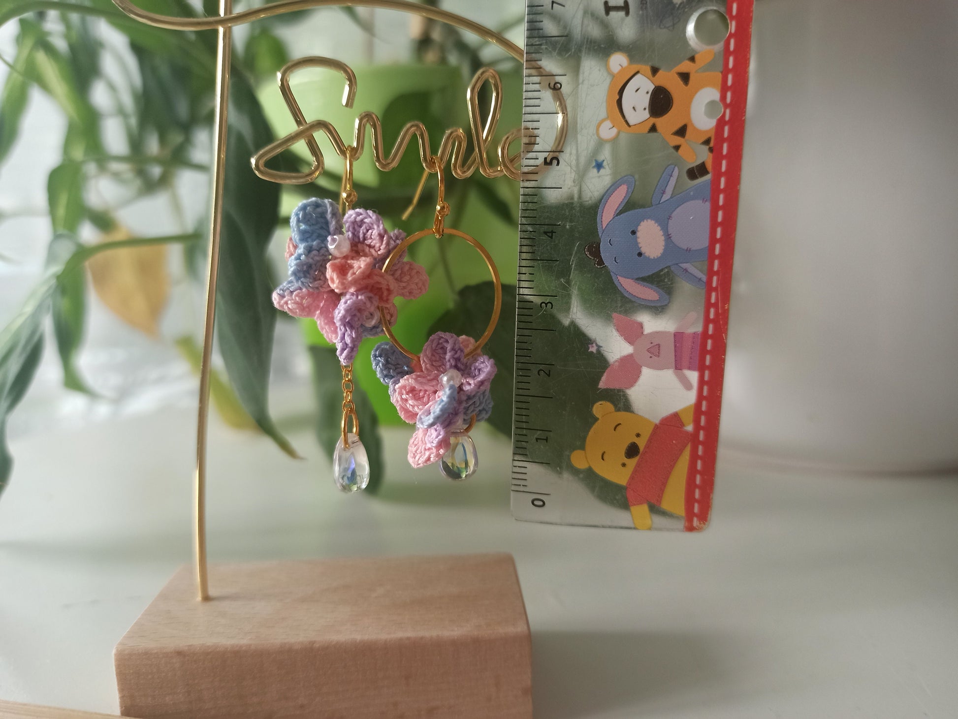 Asymmetrical hydrangea flower micro crochet earrings
