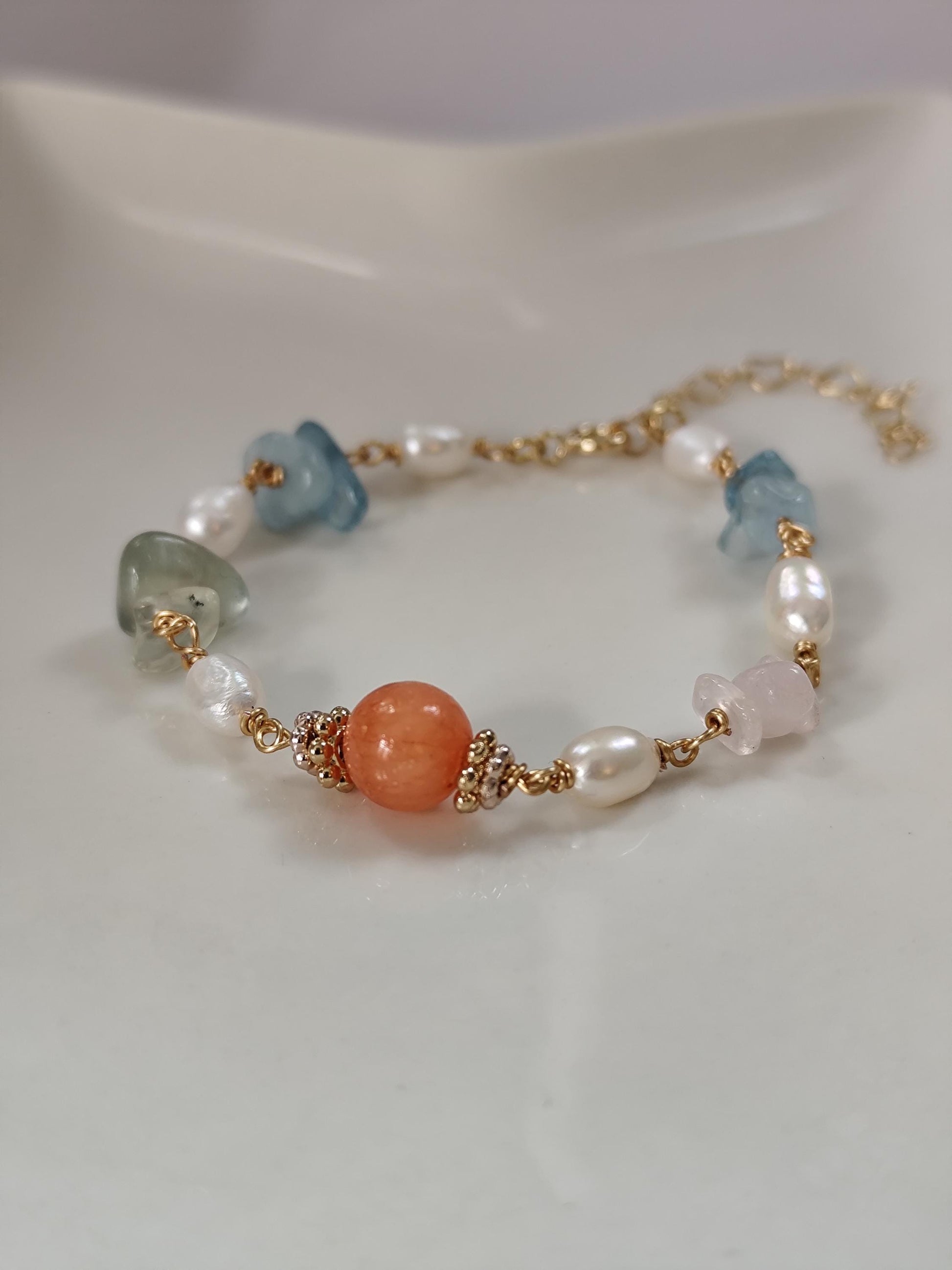 freshwater pearl and gemstone bracelet | summer jewelry| elegant