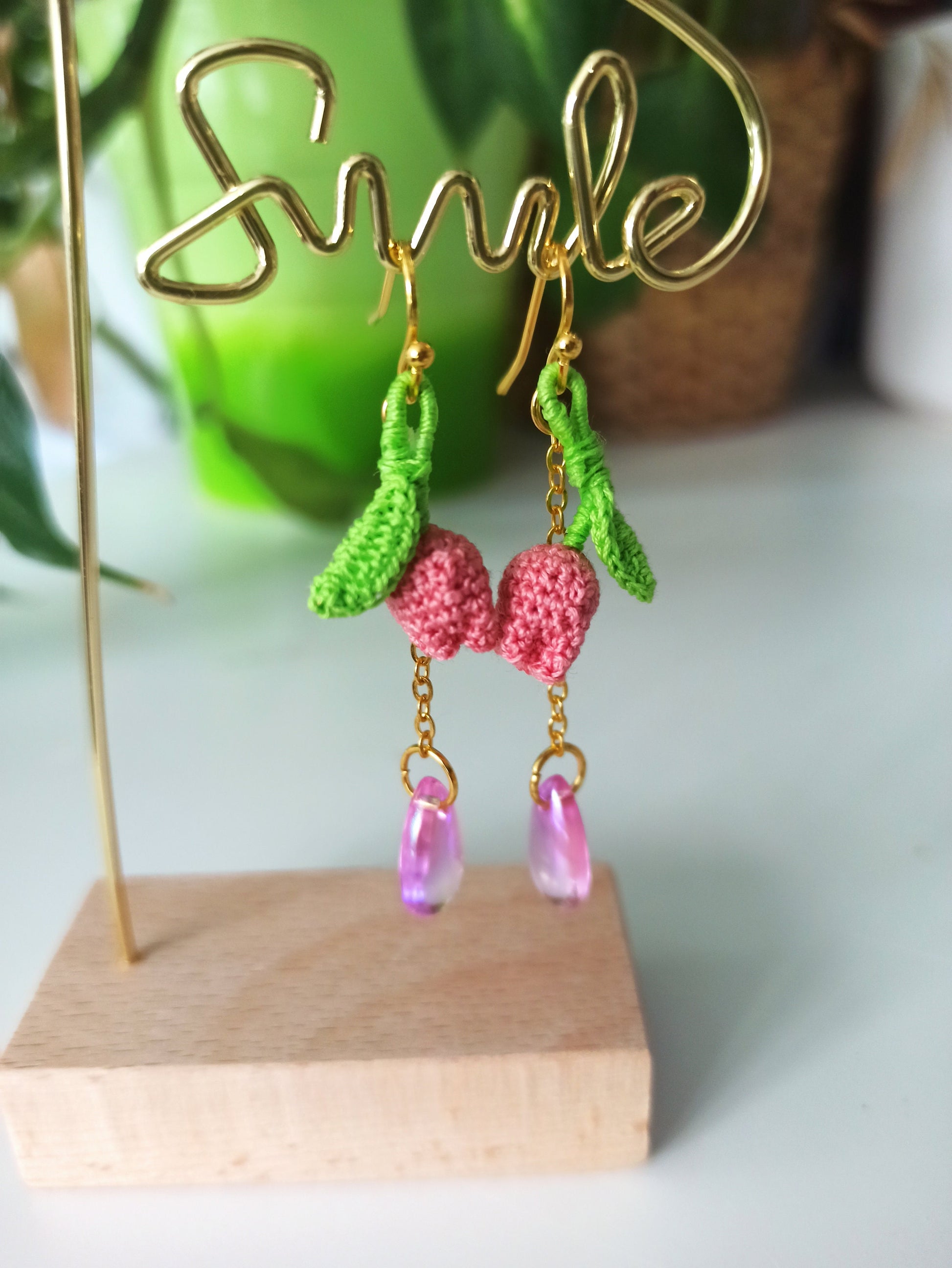 Mini handmade tulip crochet earrings