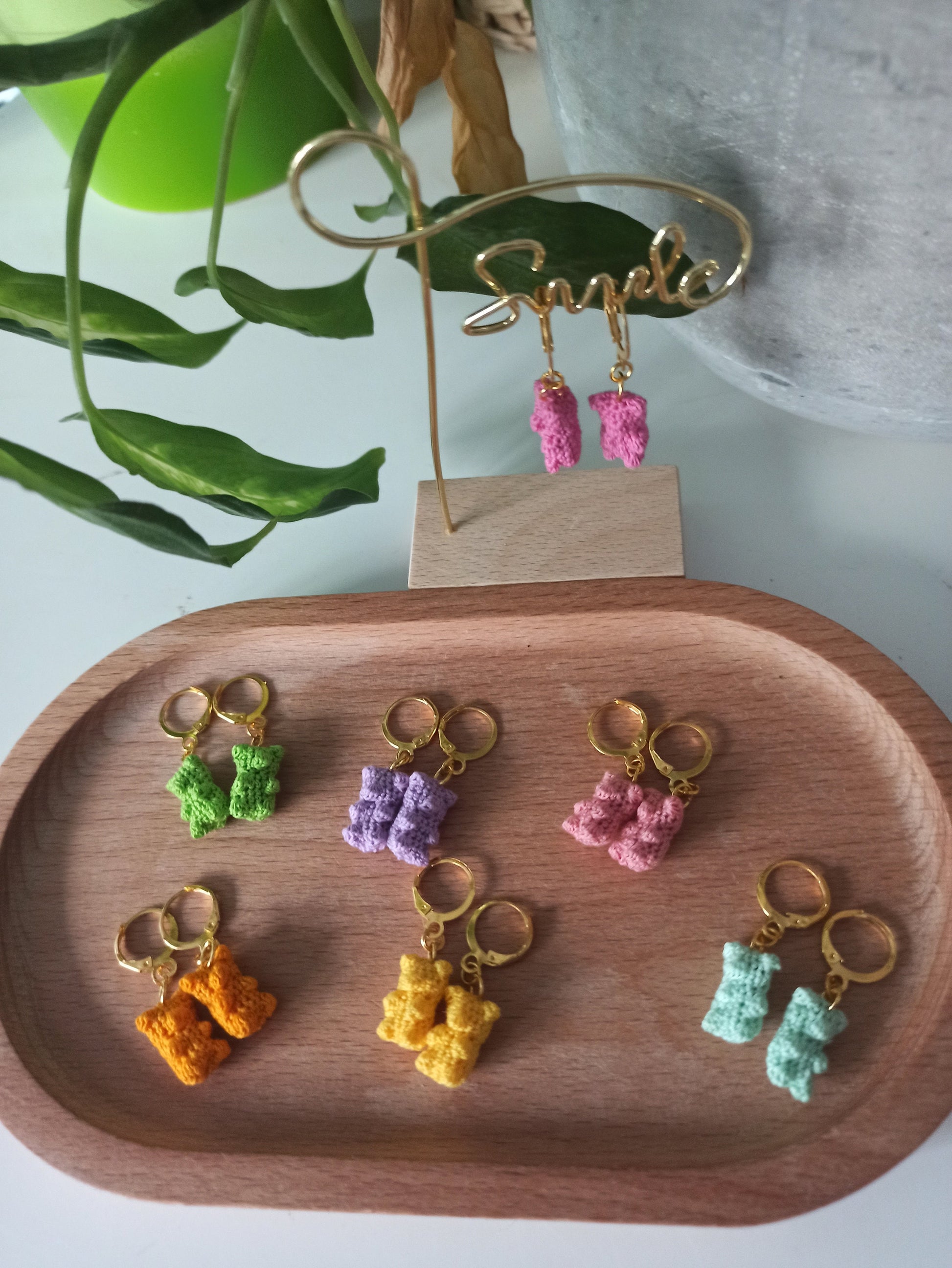 Crochet cute mini gummy bear earrings