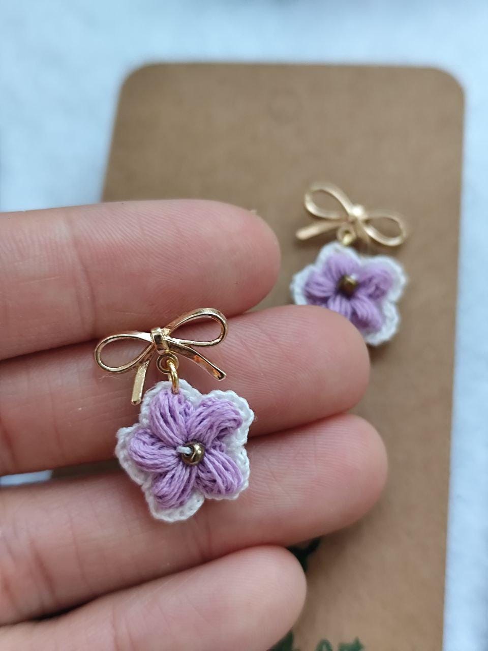 Puff flowers earrings with different style | Ribbon, simple, Pearl dangles