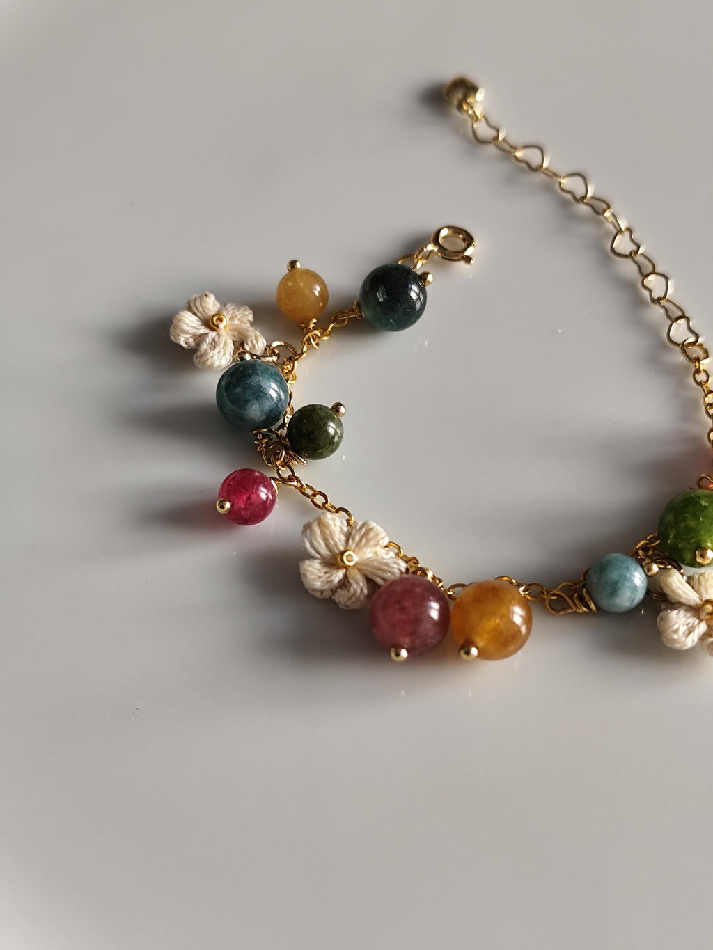 Bubble gemstone bracelet | micro crochet flowers | natural stone | tourmaline