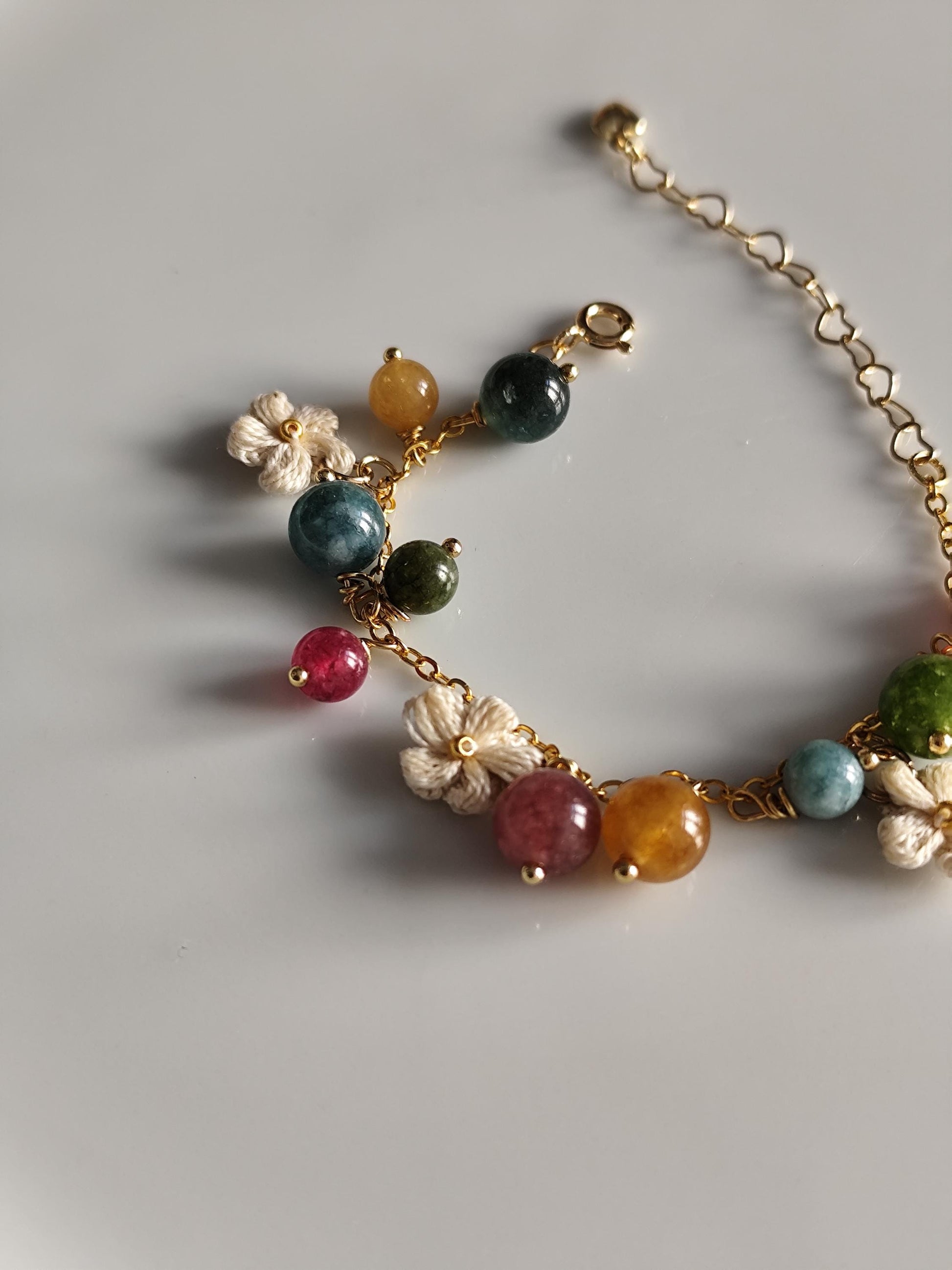 Bubble gemstone bracelet | micro crochet flowers | natural stone | tourmaline