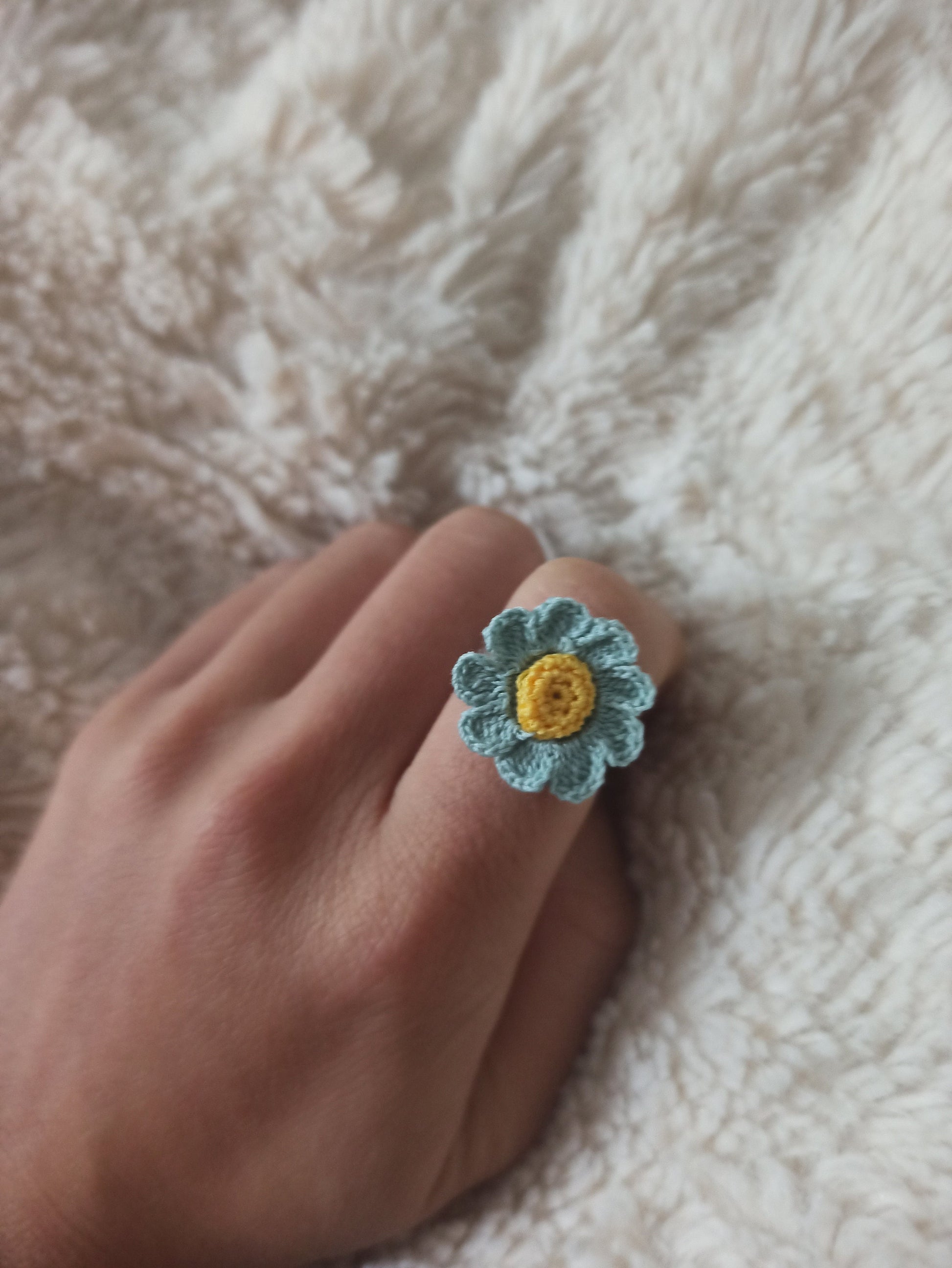 Daisy Crochet Ring | Micro Crochet Flower Ring | Adjustable Handmade Floral Jewelry | Boho Gift for Her | Spring Ring