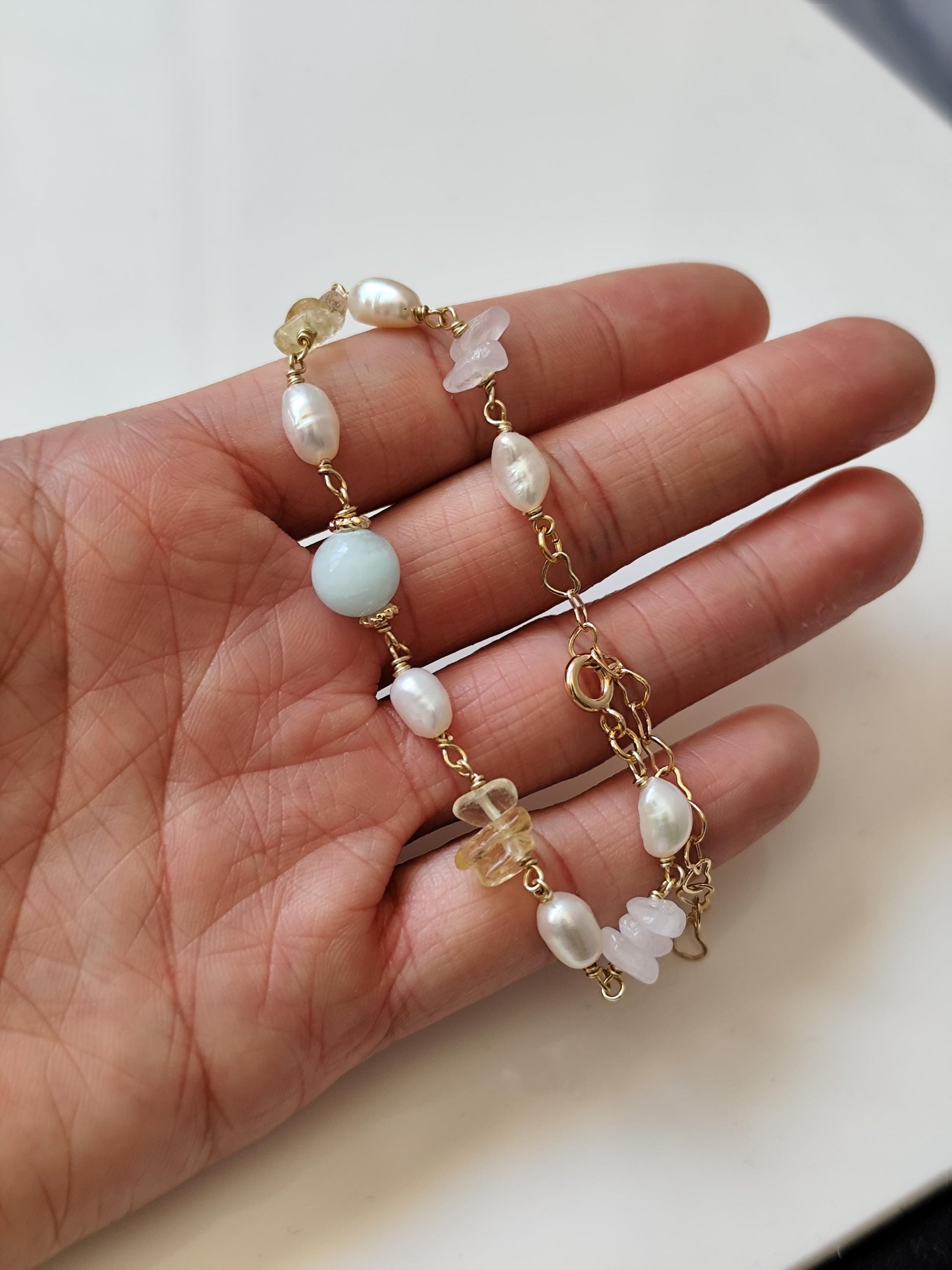 freshwater pearl and gemstone bracelet | summer jewelry| elegant