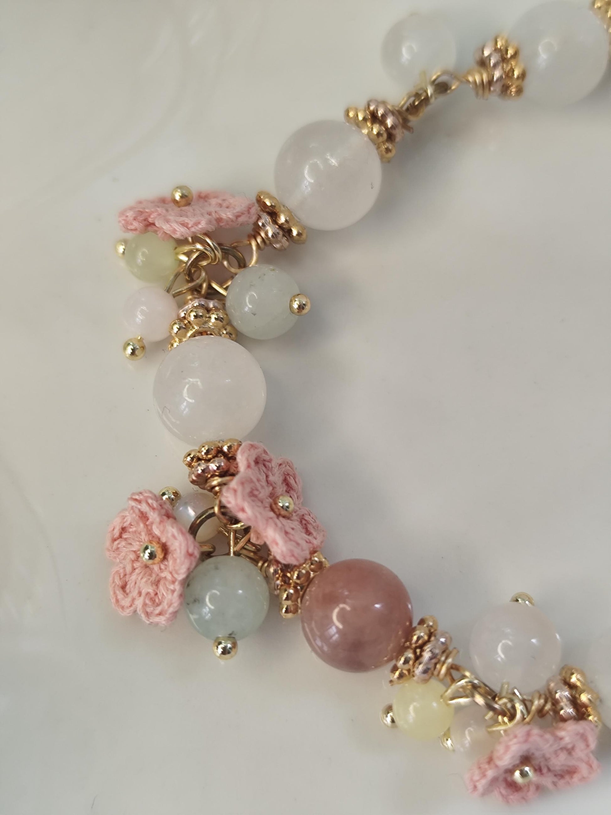 Elaria | Handmade gemstone flower bracelets | Delicate crochet flower jewelry | Elegant gift for her | Romantic boho accessories