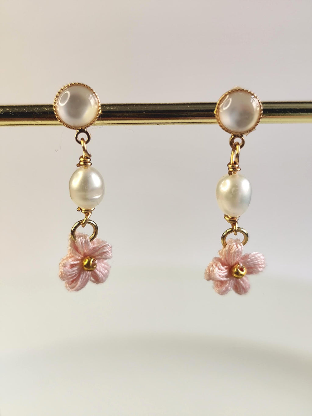 Tiny Puff Flower Earrings | Micro Crochet Floral Jewelry