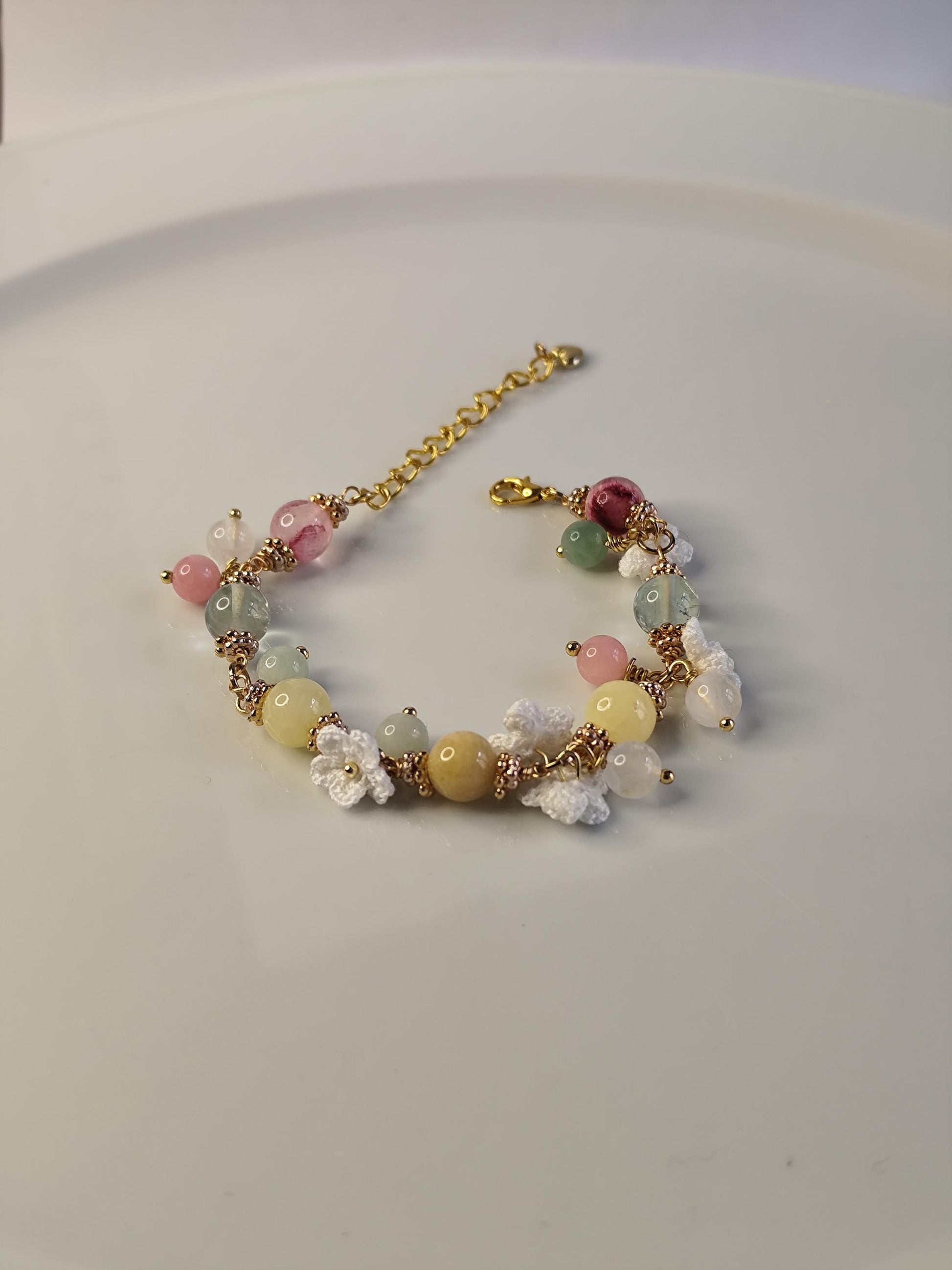 Melina | Handmade gemstone flower bracelets | Delicate crochet flower jewelry | Elegant gift for her | Romantic boho accessories