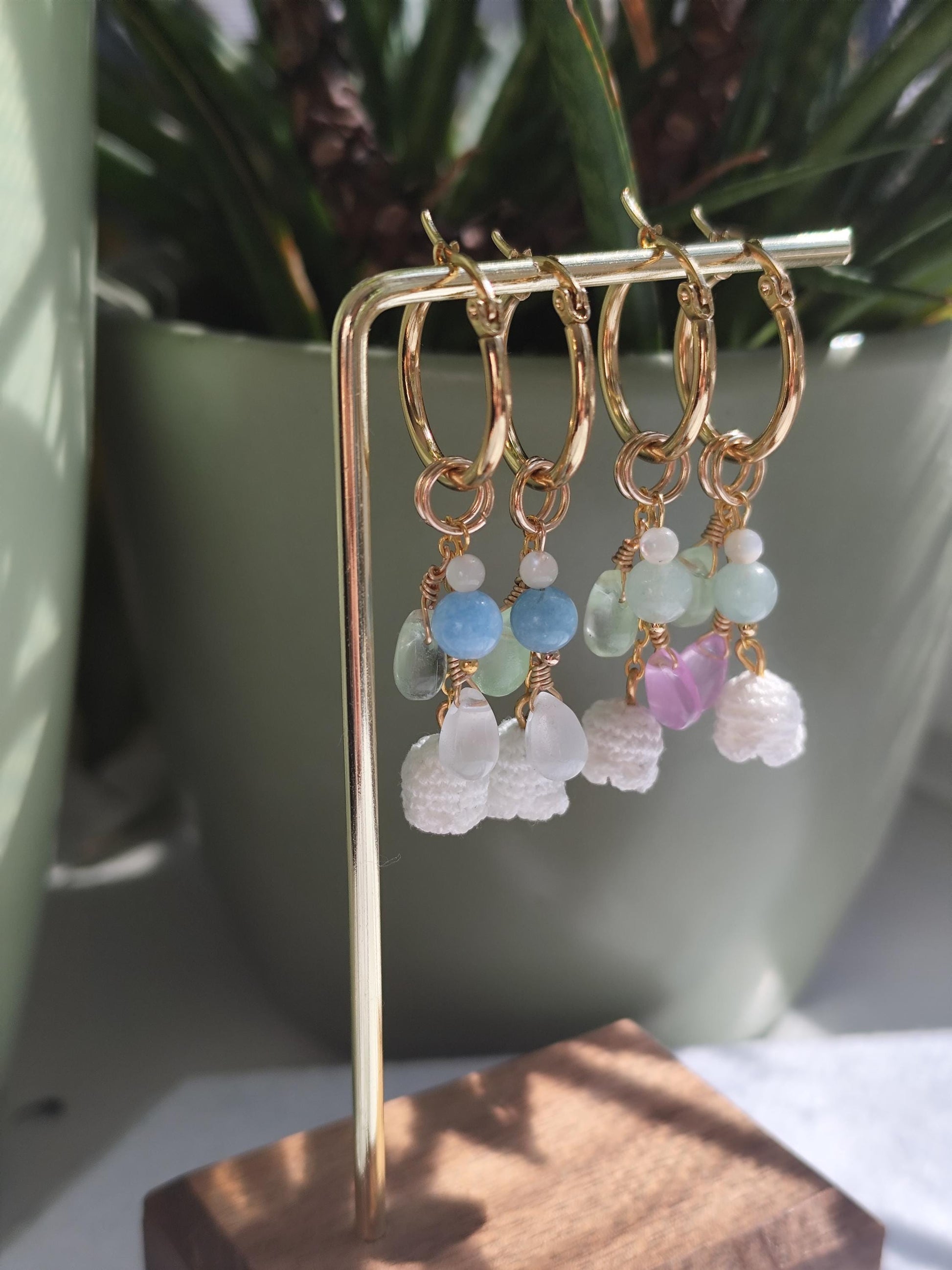 Handmade lily of the valley earrings made from micro crochet and natural stone | delicate | wear every day