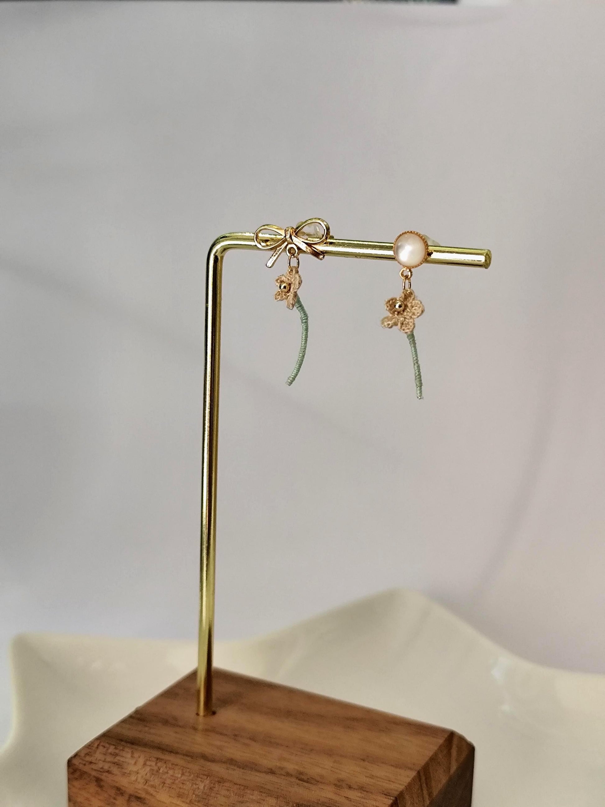 tiny micro crochet flower with stem earrings | bridal dainty boho earrings