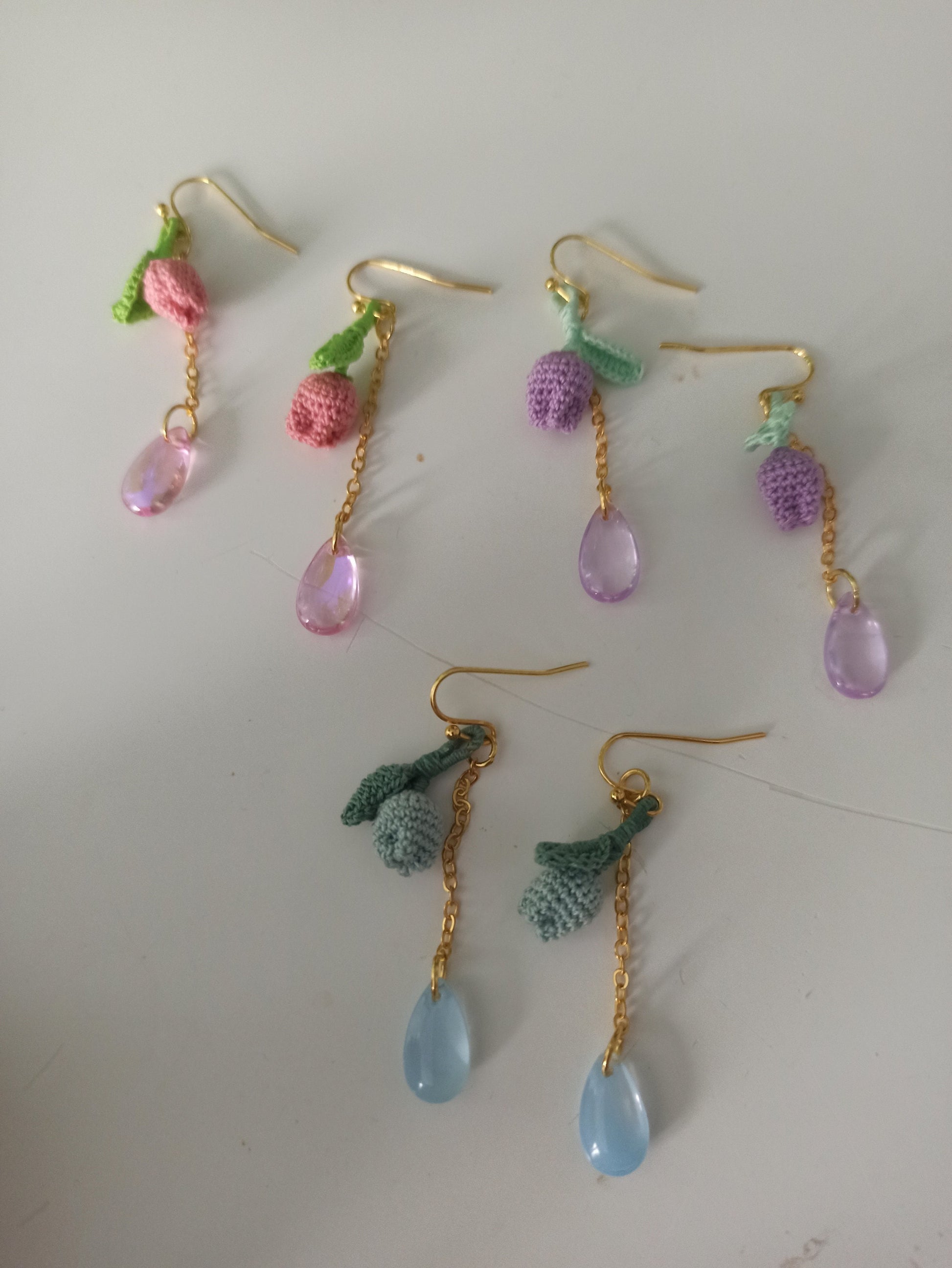 Mini handmade tulip crochet earrings