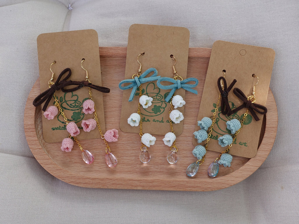 Lily of the Valley Earrings | Micro Crochet Flower Jewelry